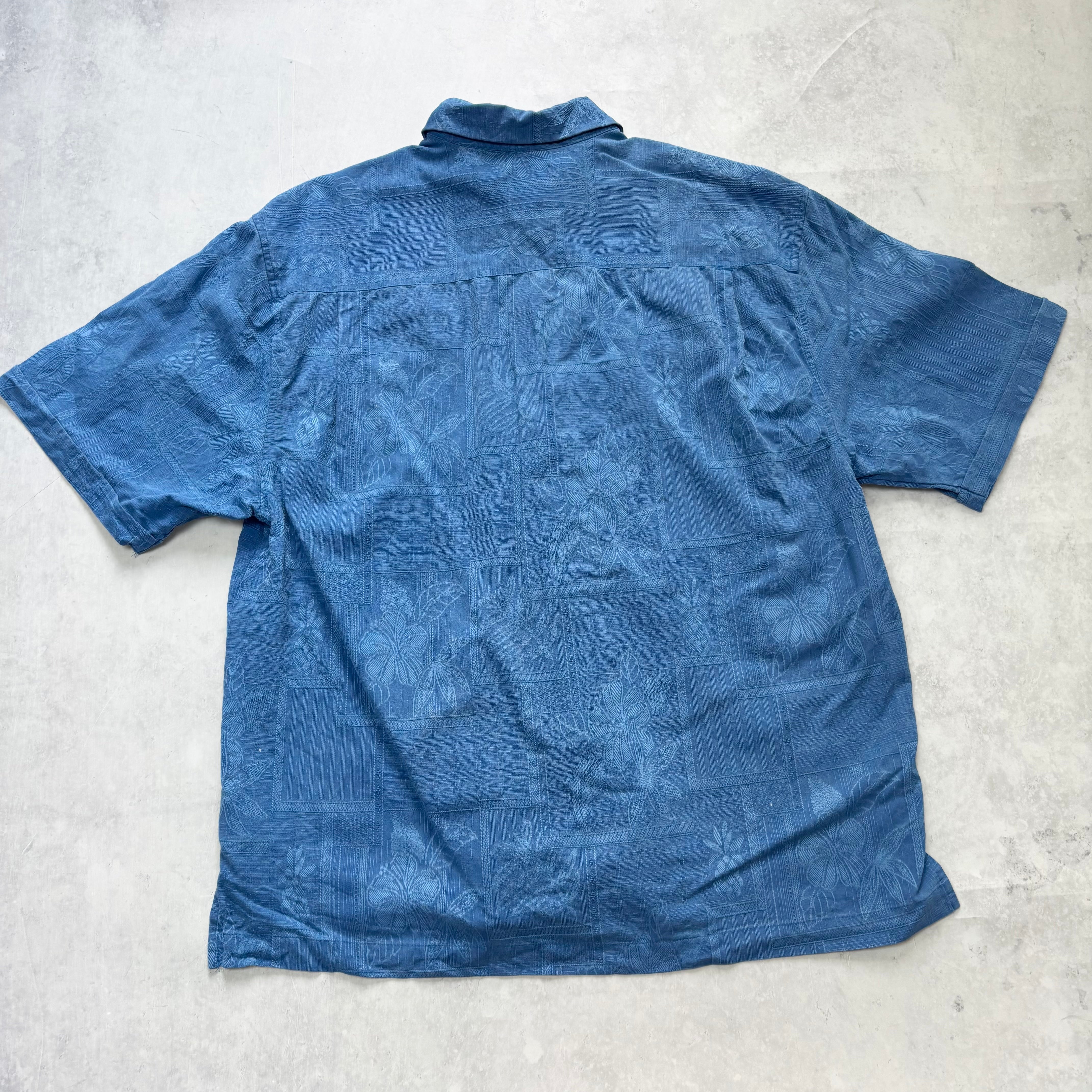 Vintage Hawaiian Shirt Mens XL Blue Floral Aloha Short Sleeve Silk (E)