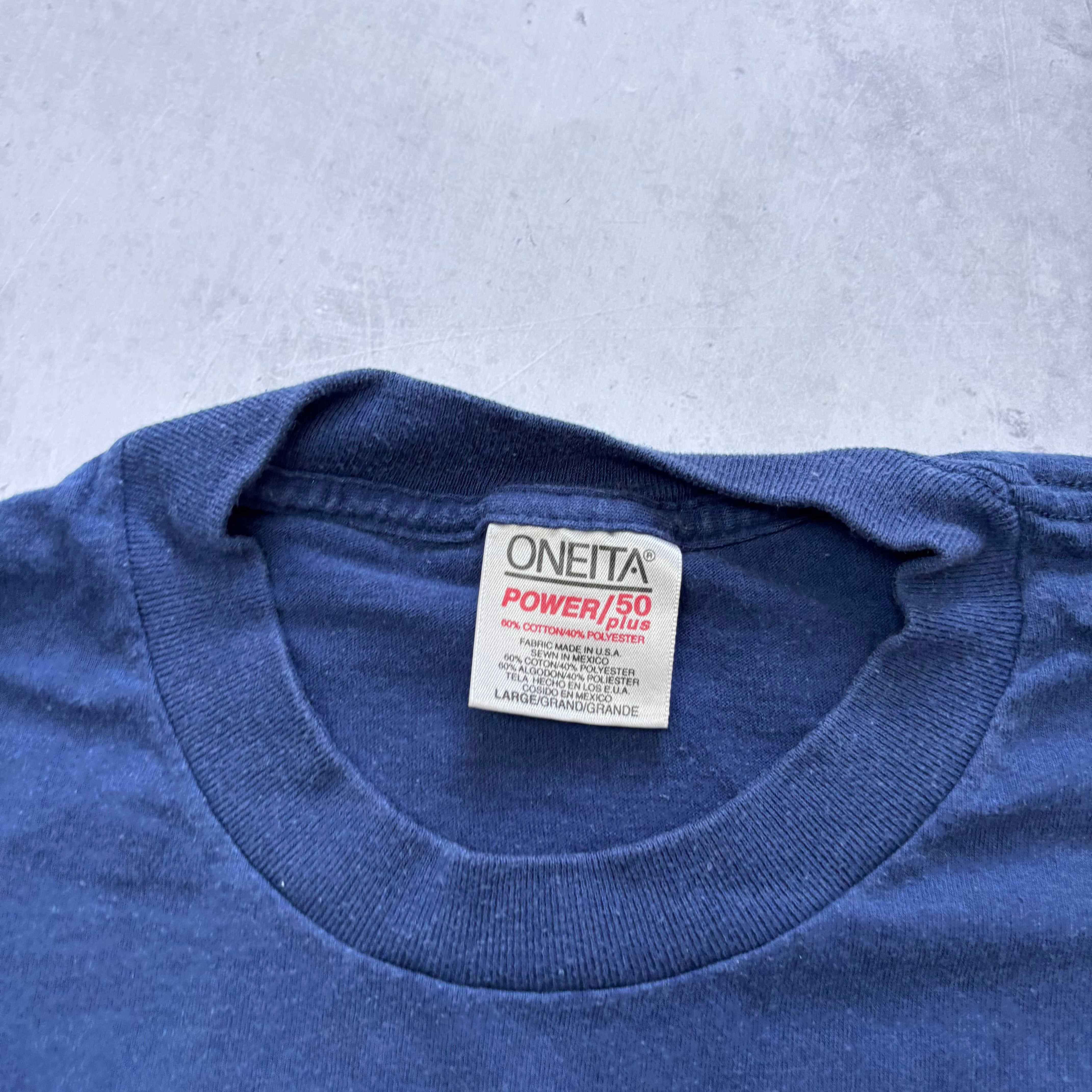 Vintage T Shirt Mens Medium Navy Blue Single Stitch Graphic Print 90s Funny