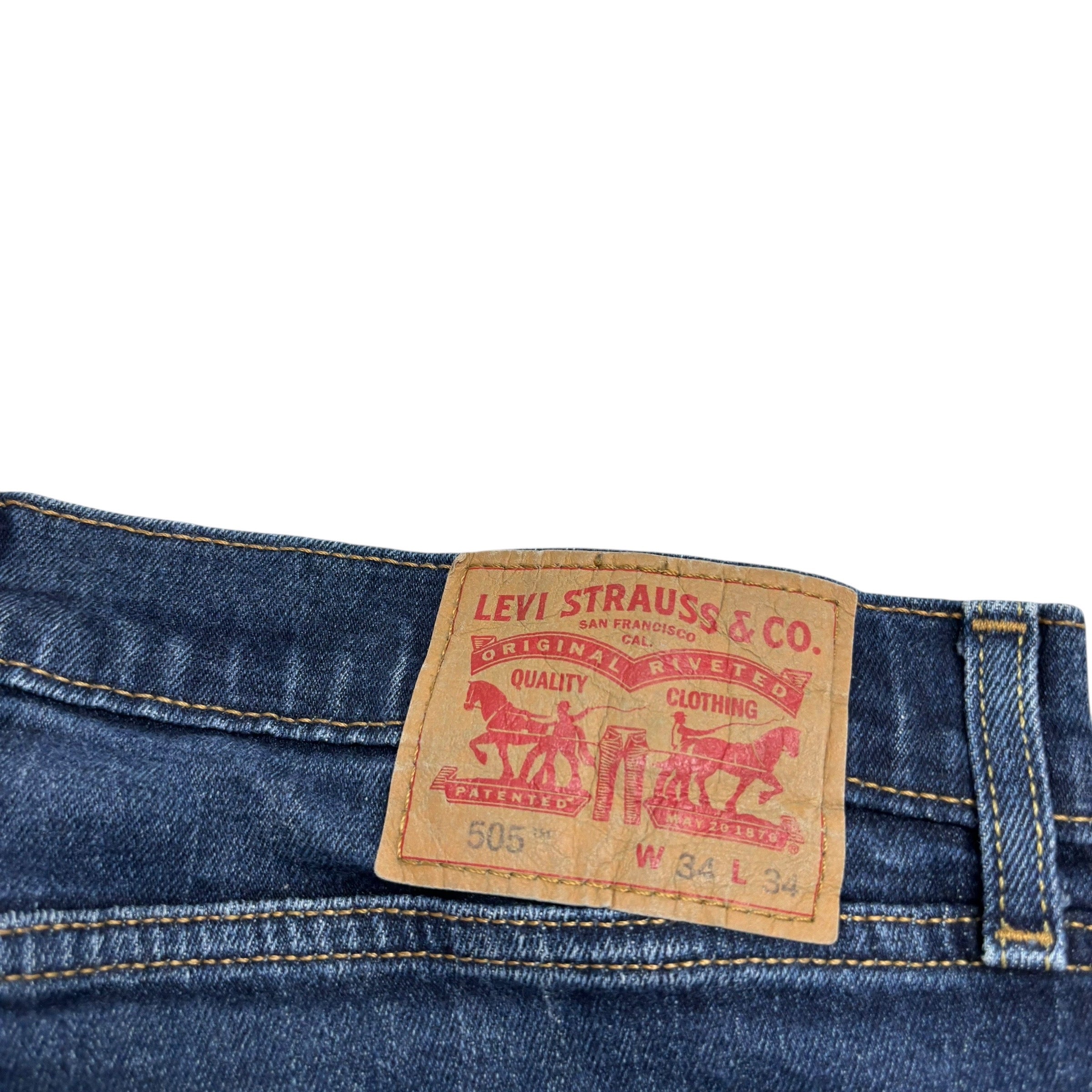 Levis 505 Jeans W34 L34 Mens Dark Blue Regular Straight Fit Stretch Denim (E)