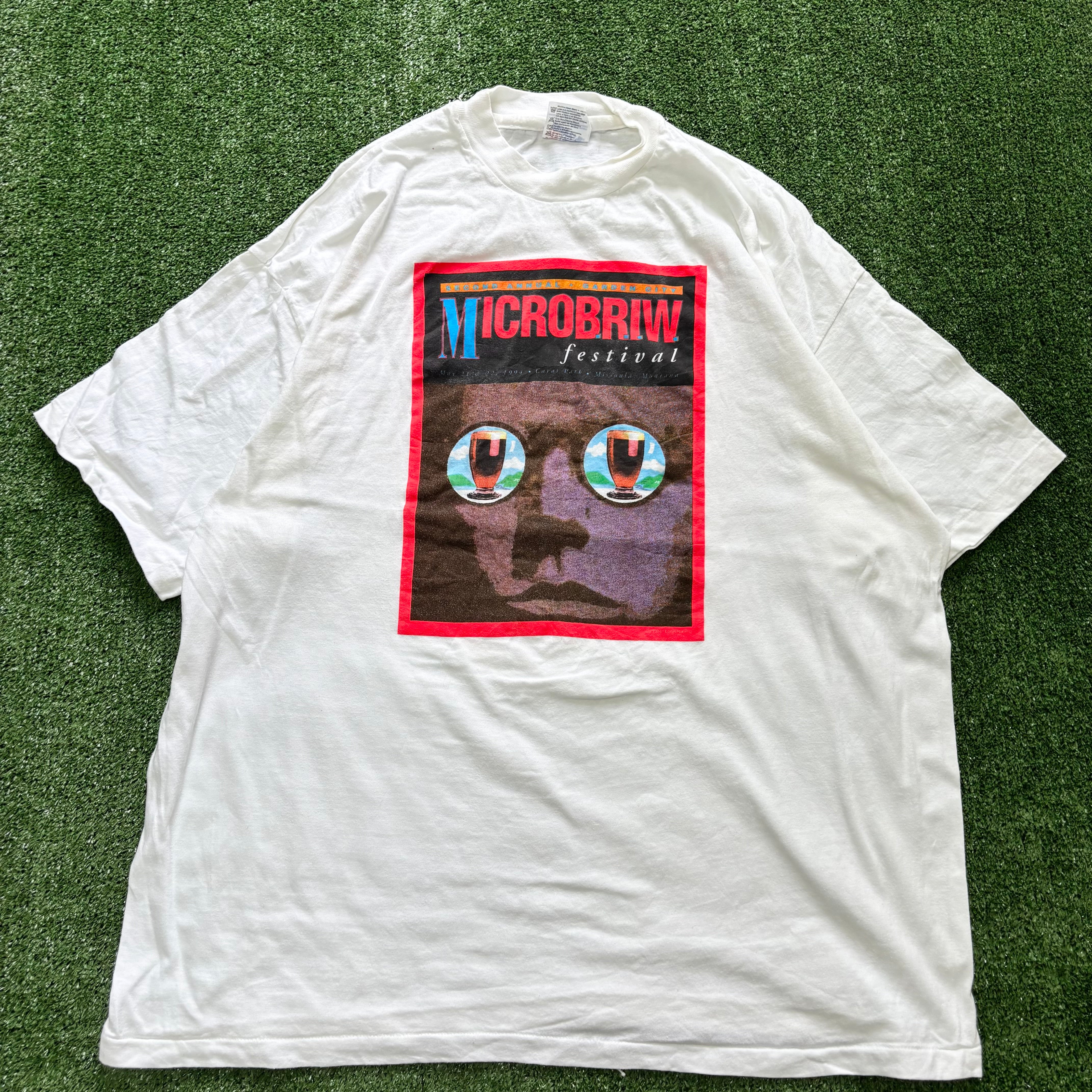 Vintage T Shirt Mens XXL White Single Stitch Graphic Print 90s USA Beer (E)