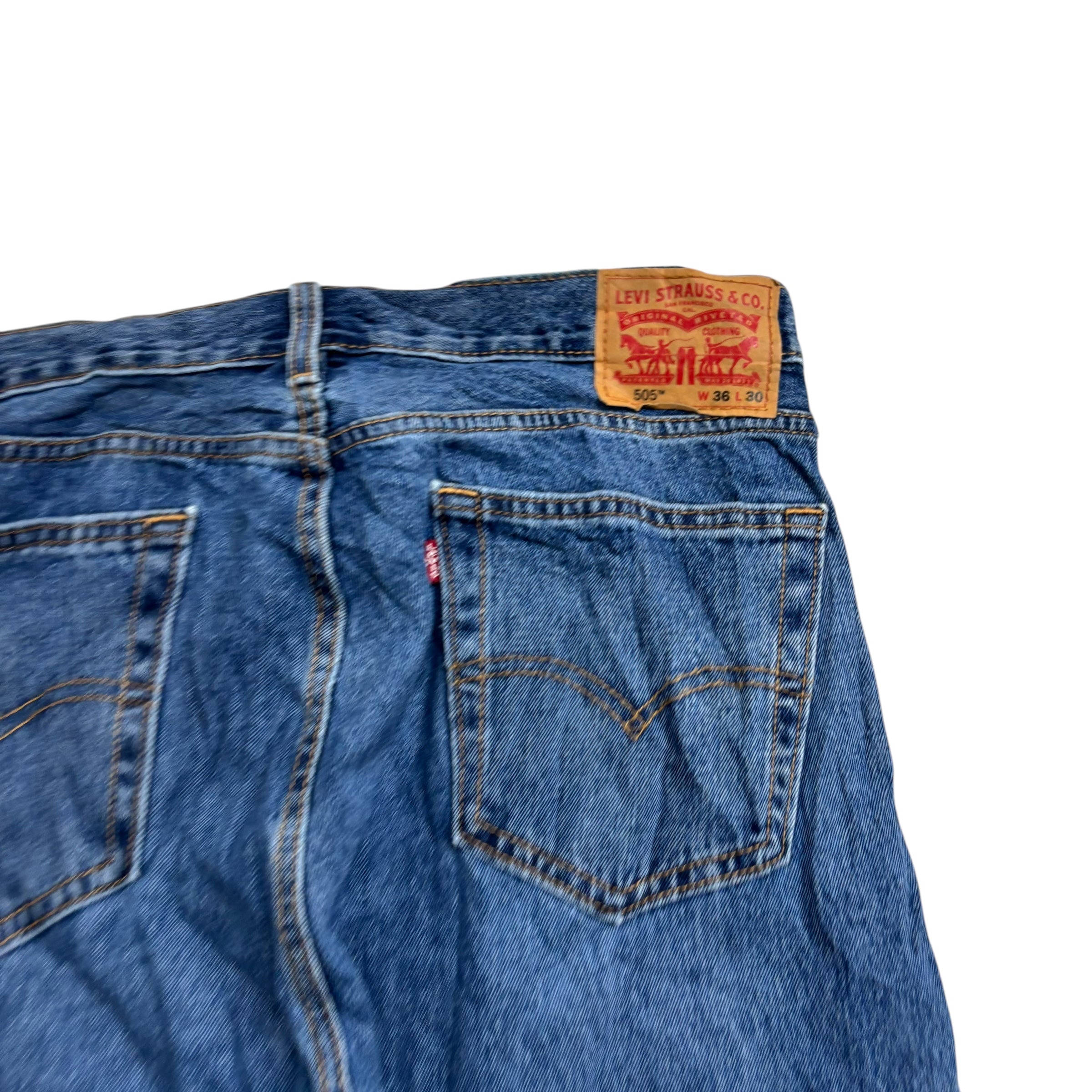 Levis 505 Jeans W36 L30 Mens Mid Blue Regular Straight Fit Denim (E)