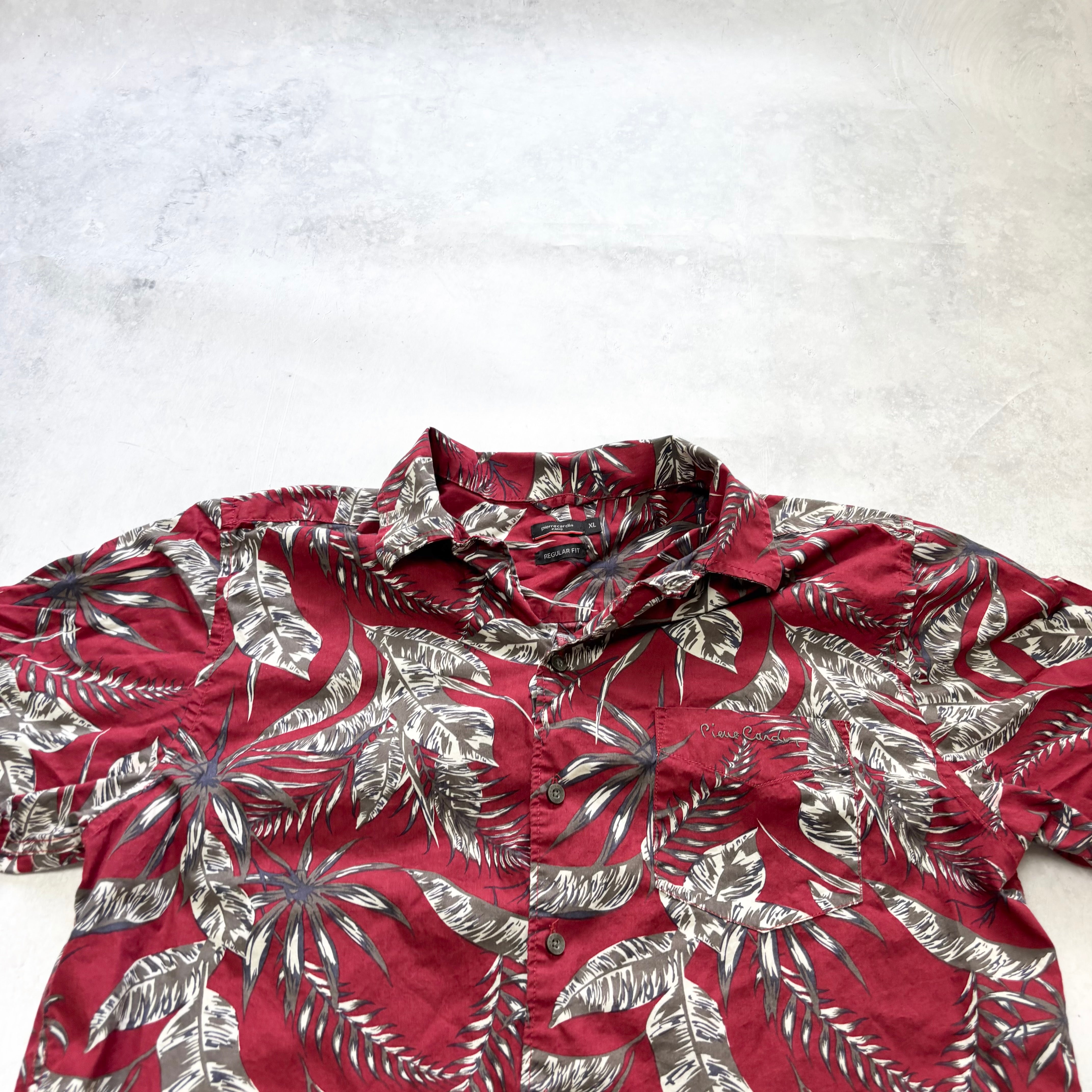 Hawaiian Shirt Mens XL Red Floral Aloha Short Sleeve Cotton Regular Fit (E)