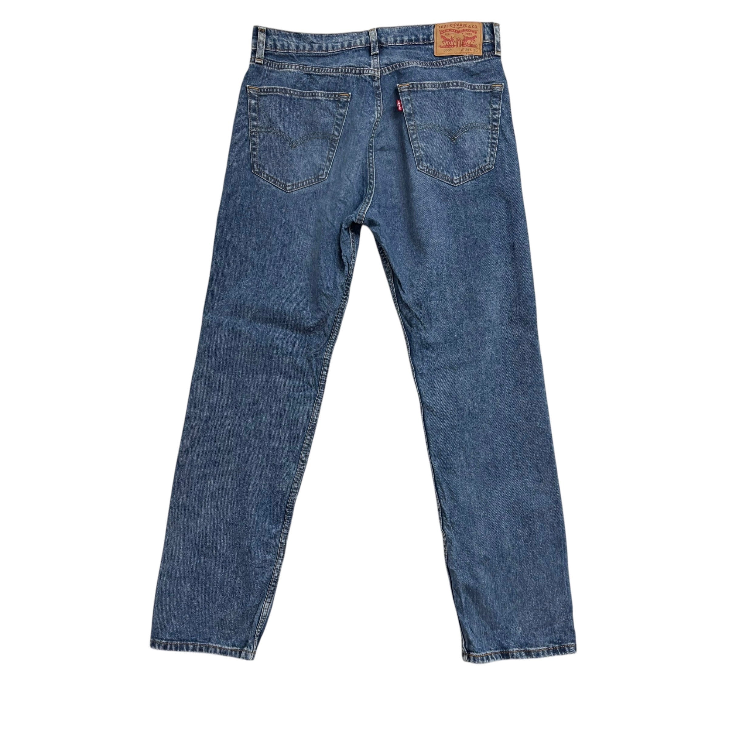 Levis 505 Jeans W33 L30 Mens Mid Blue Regular Straight Fit Stretch Denim (E)