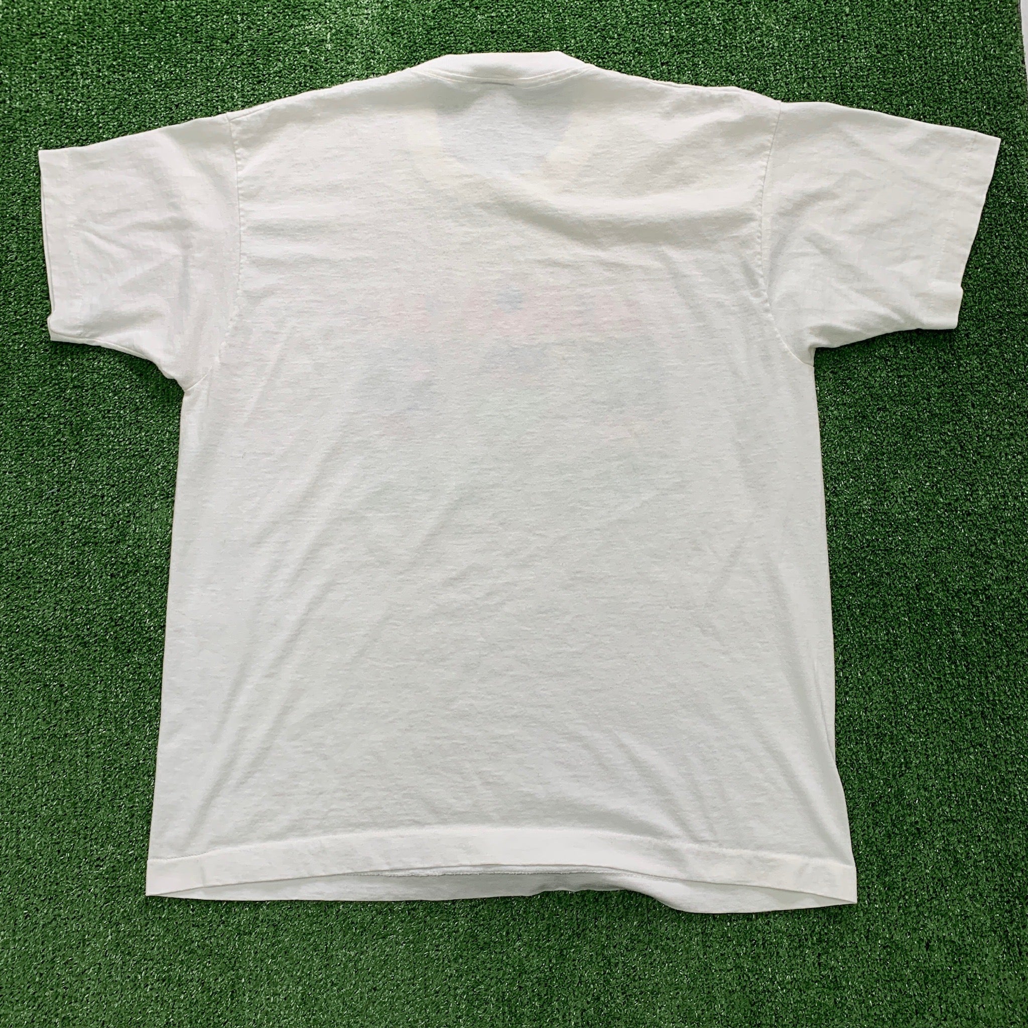 Vintage T Shirt Mens Large White Single Stitch Graphic Print 90s USA Tourist