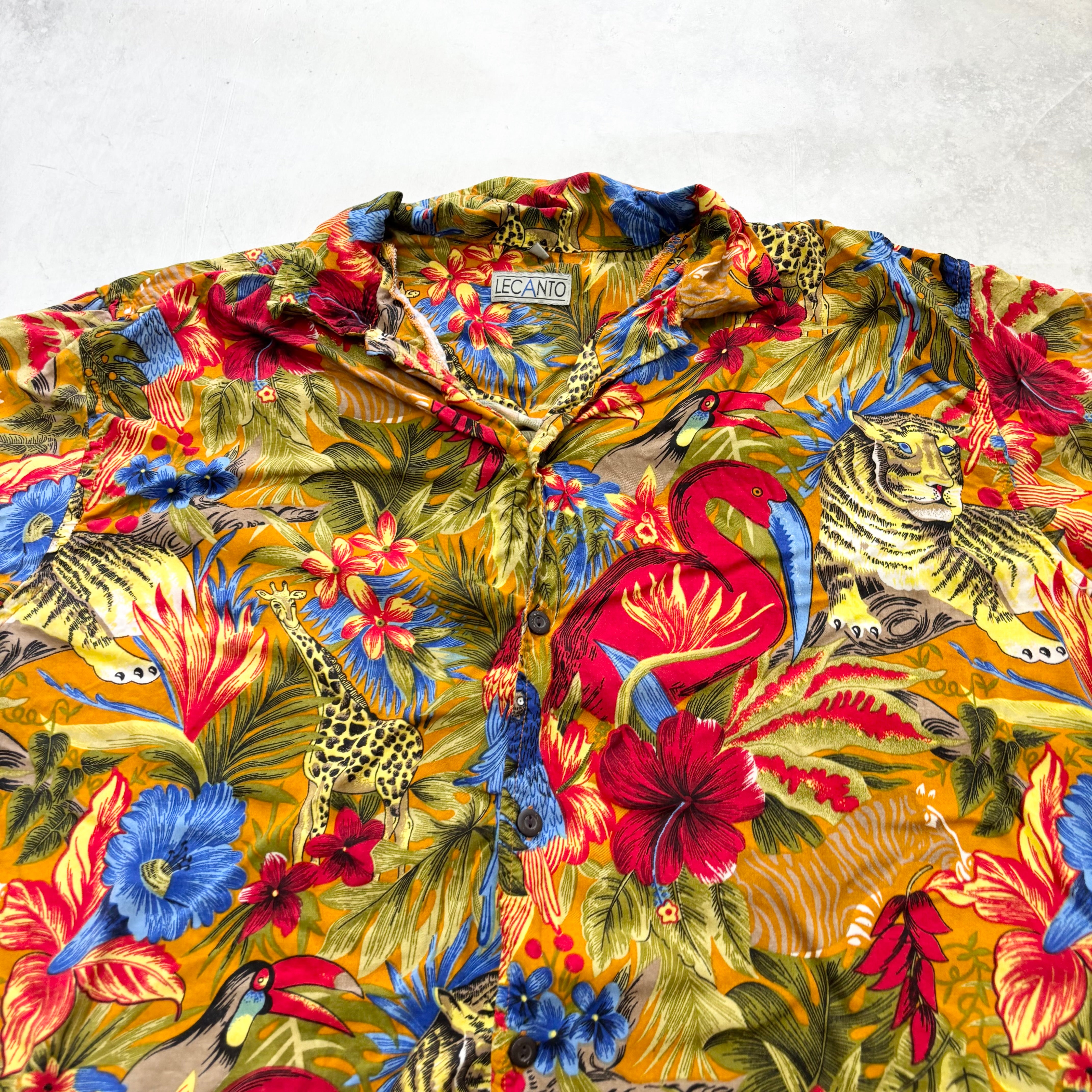 Hawaiian Shirt Mens XL Orange Floral Aloha Short Sleeve Viscose Funky (E)