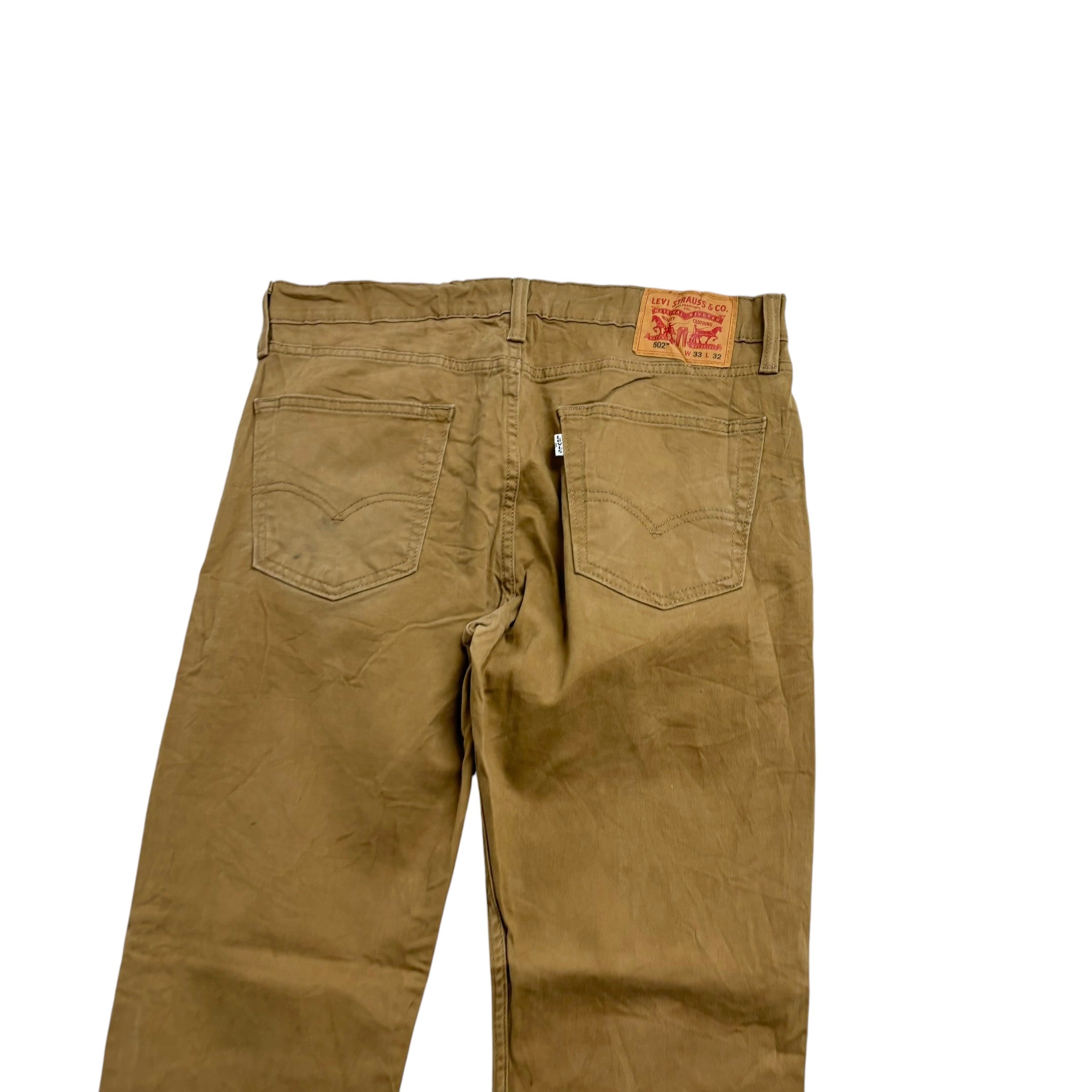 Levis 502 Trousers W33 L32 Mens Tan Regular Tapered Fit Stretch Cotton Pants