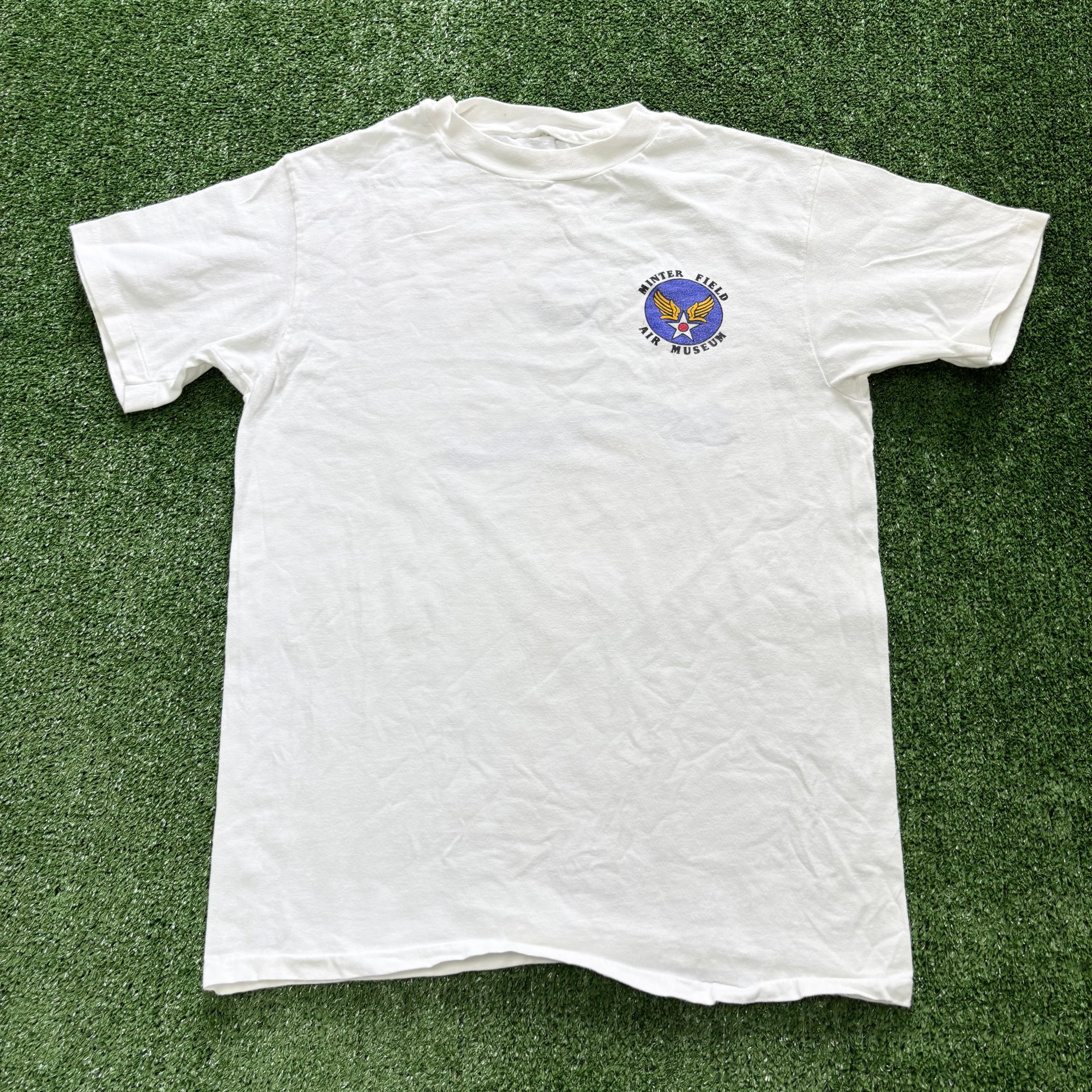 Vintage T Shirt Mens Small White Single Stitch Graphic Print 90s USA Planes (E)