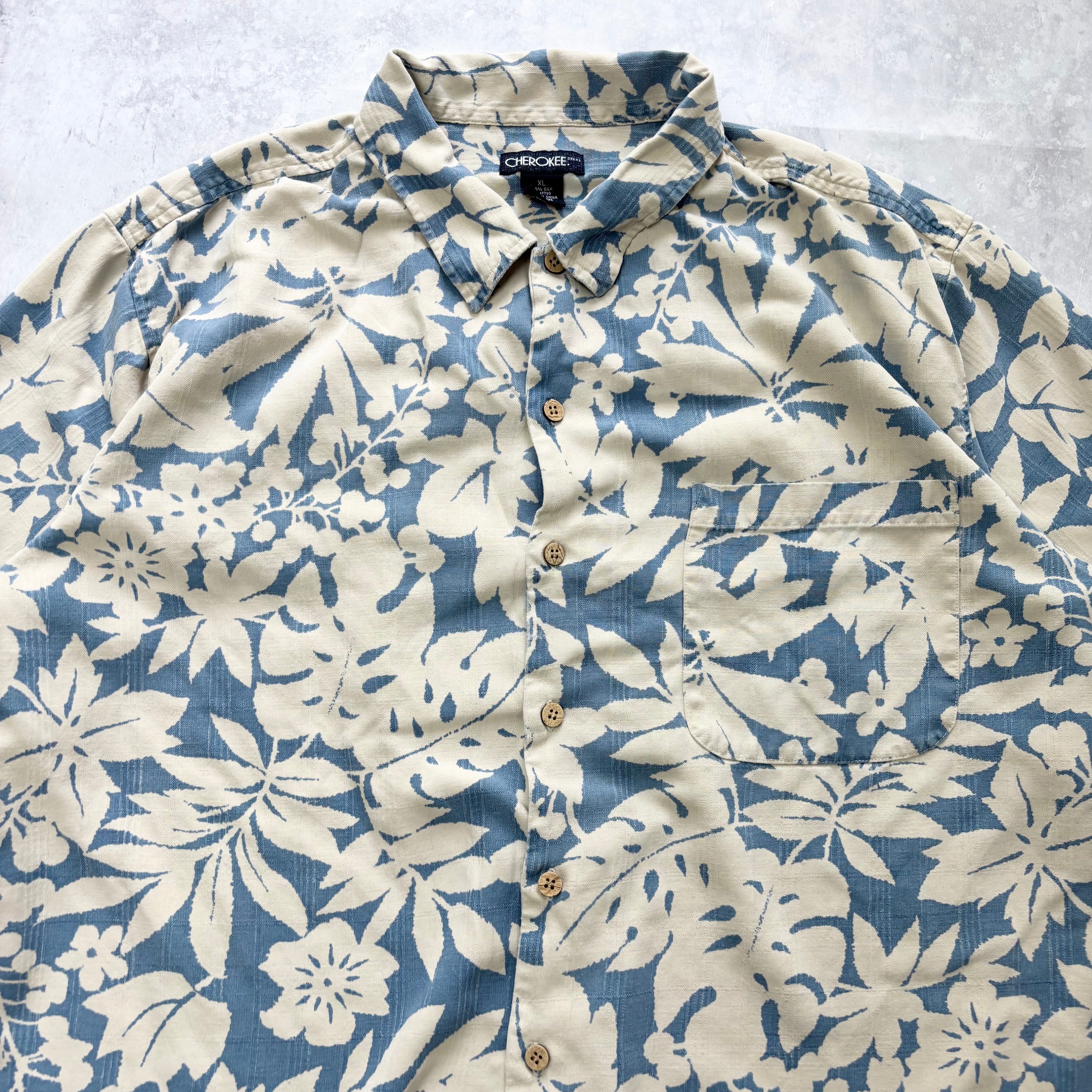 Vintage Hawaiian Shirt Mens XL Beige Floral Aloha Short Sleeve Silk (E)