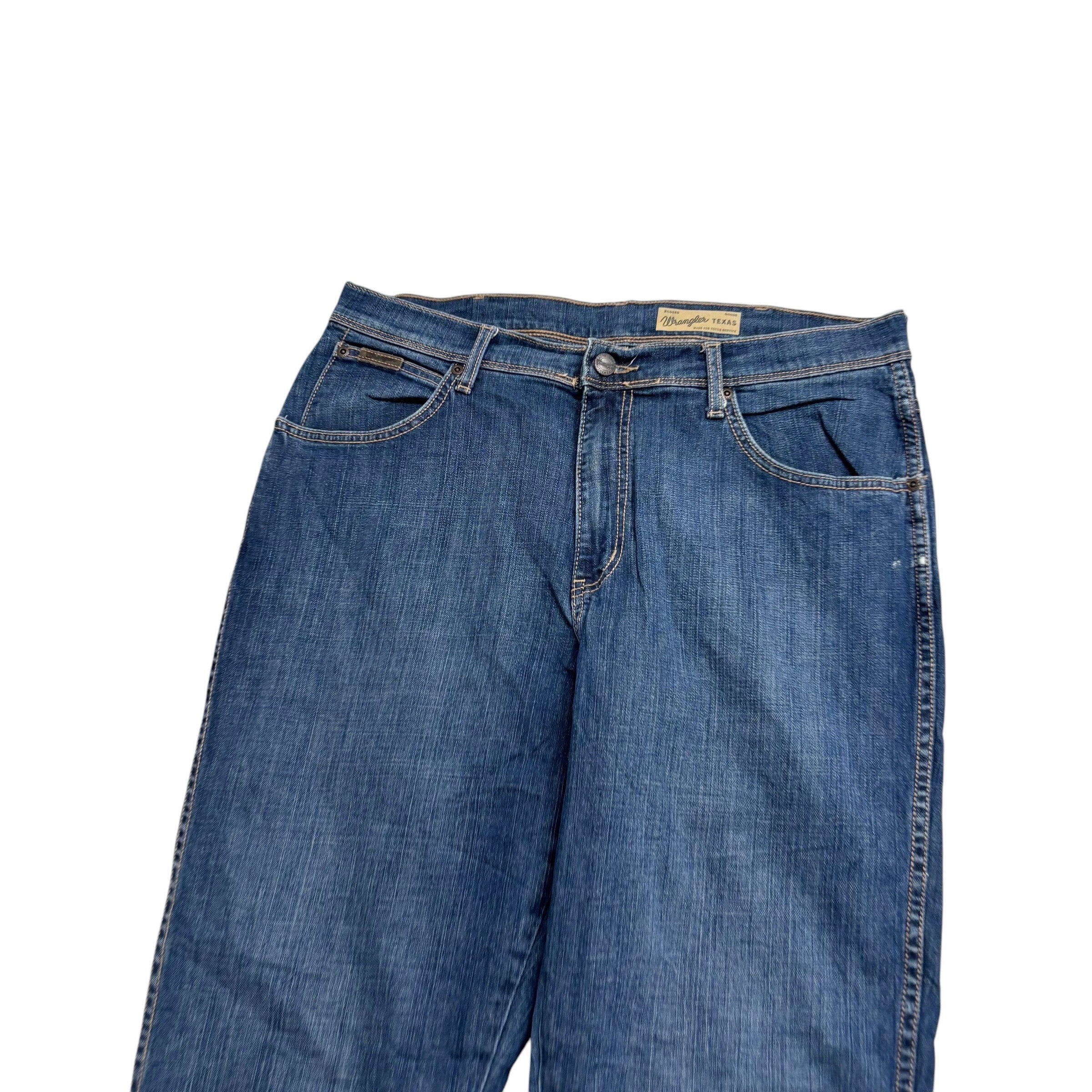 Wrangler Texas Stretch Jeans W36 L32 Mens Mid Blue Regular Straight Fit Denim