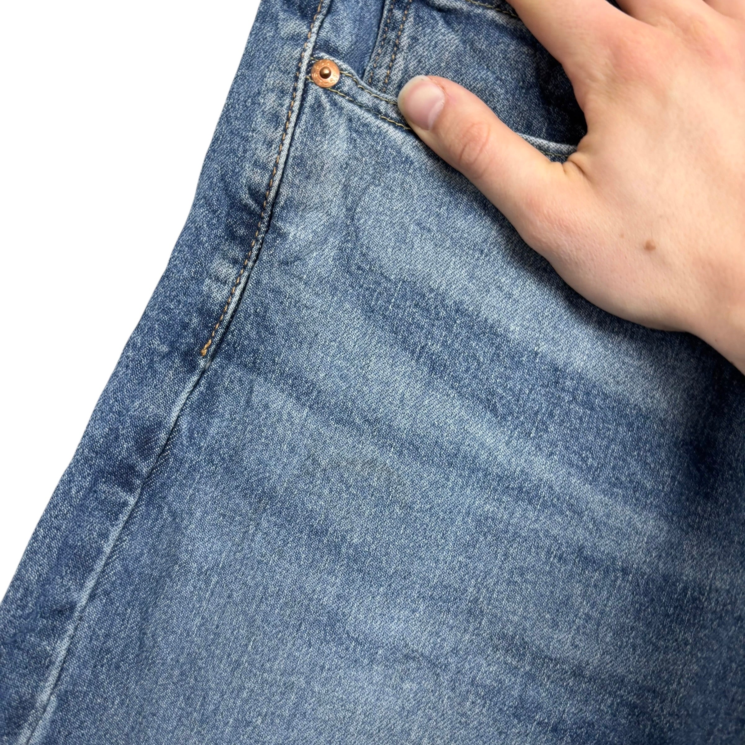 Levis 505 Jeans W36 L30 Mens Mid Blue Regular Straight Fit Stretch Denim