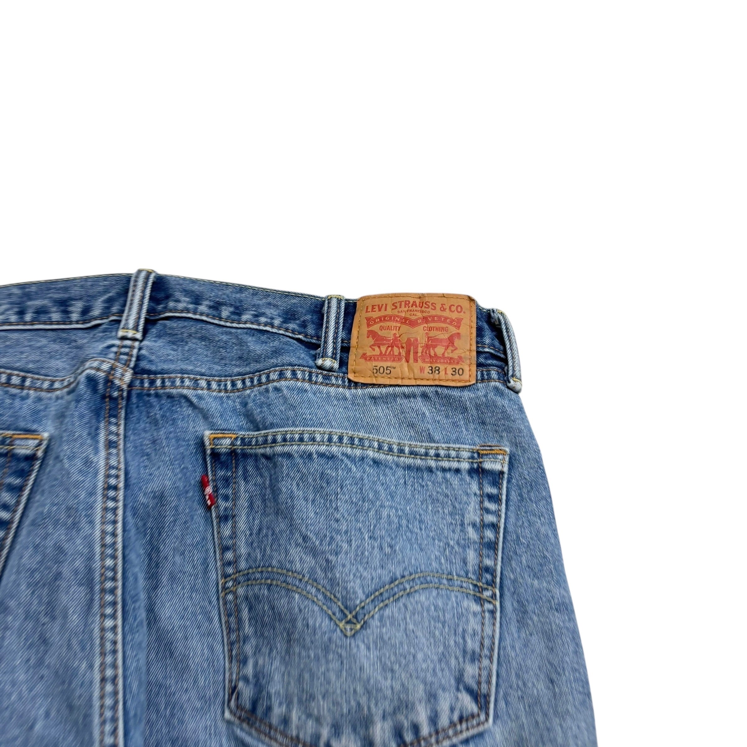 Levis 505 Jeans W38 L30 Mens Mid Blue Regular Straight Fit Denim (F)