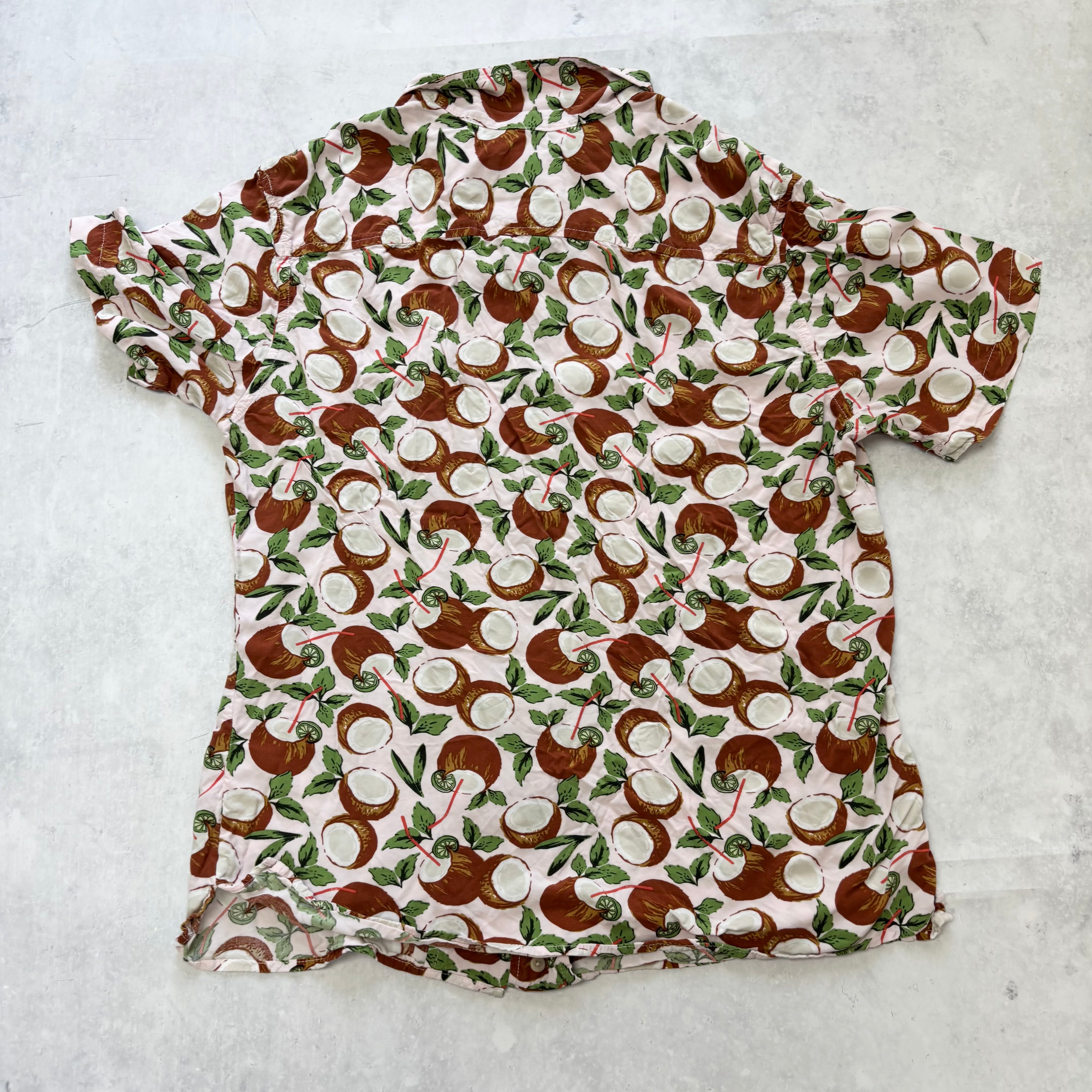 Goodfellow Hawaiian Shirt Mens Medium Pink Short Sleeve Rayon Regular Fit (E)