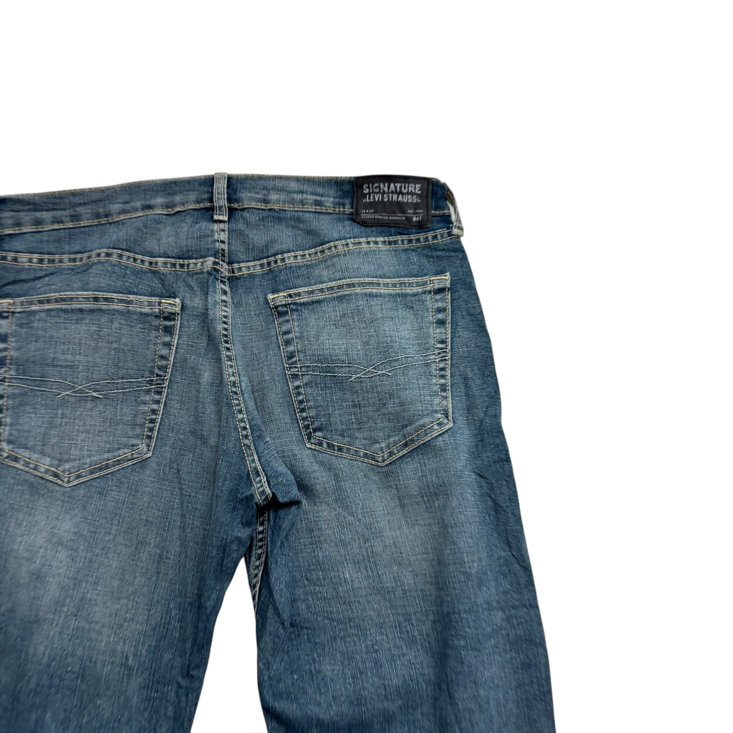 Levis Signature Jeans W36 L34 Mens Mid Blue Relaxed Straight Stretch Denim (E)
