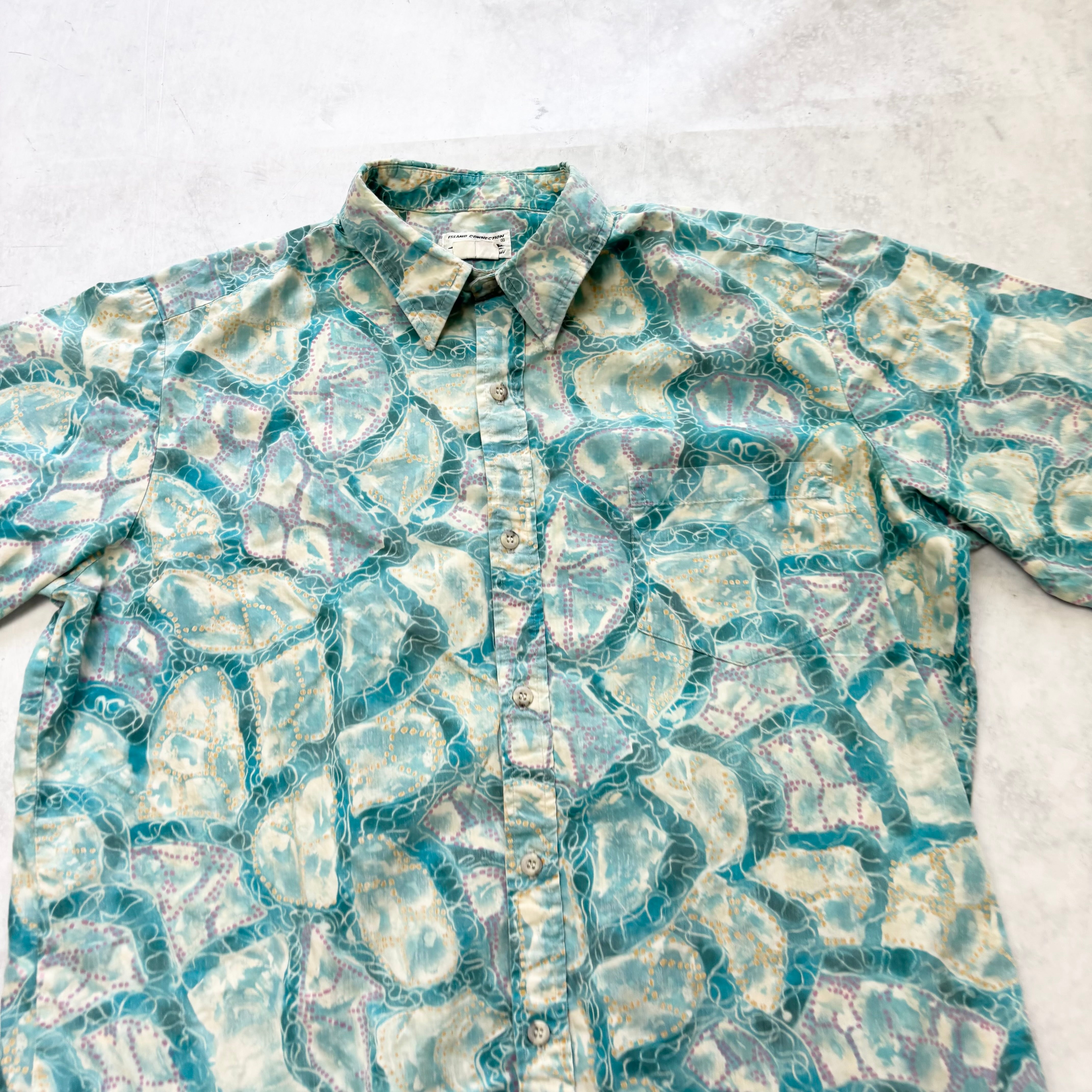 Vintage Hawaiian Shirt Mens Large Blue Floral Aloha Short Sleeve Cotton (E)