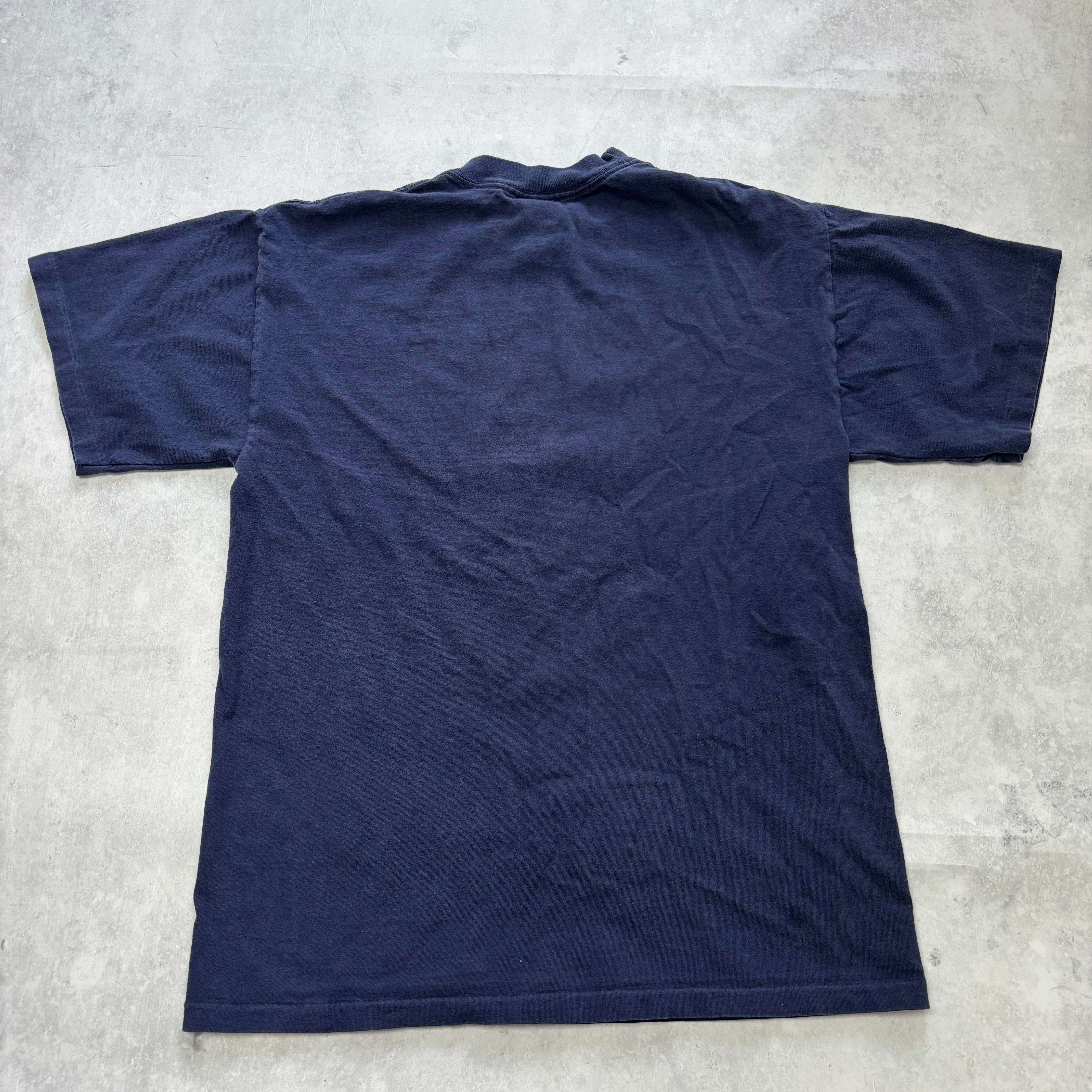 Vintage T Shirt Mens Medium Navy Blue Single Stitch Graphic Print 90s School