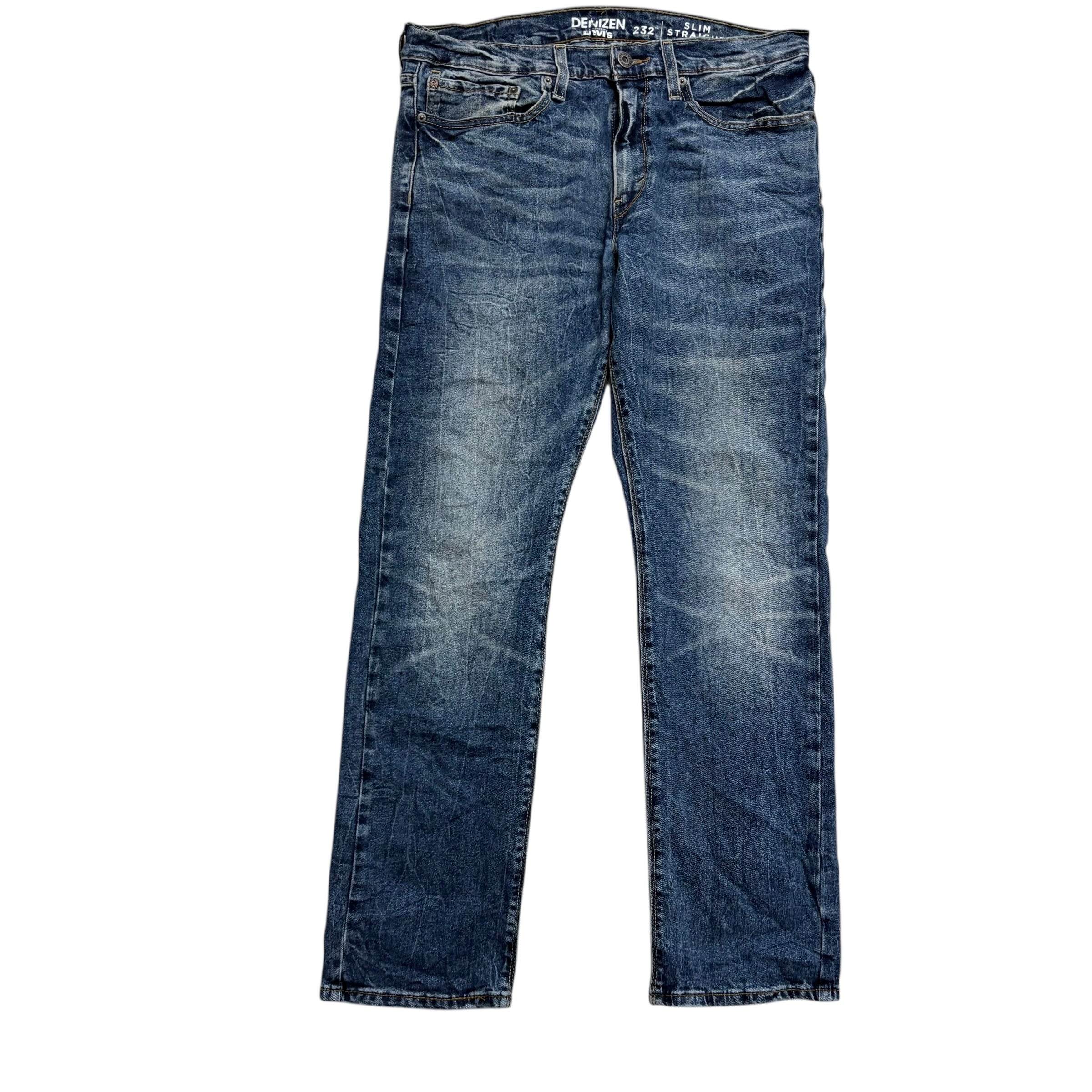 Levis Denizen Jeans W34 L32 Mens Mid Blue Slim Straight Fit Stretch Denim (E)