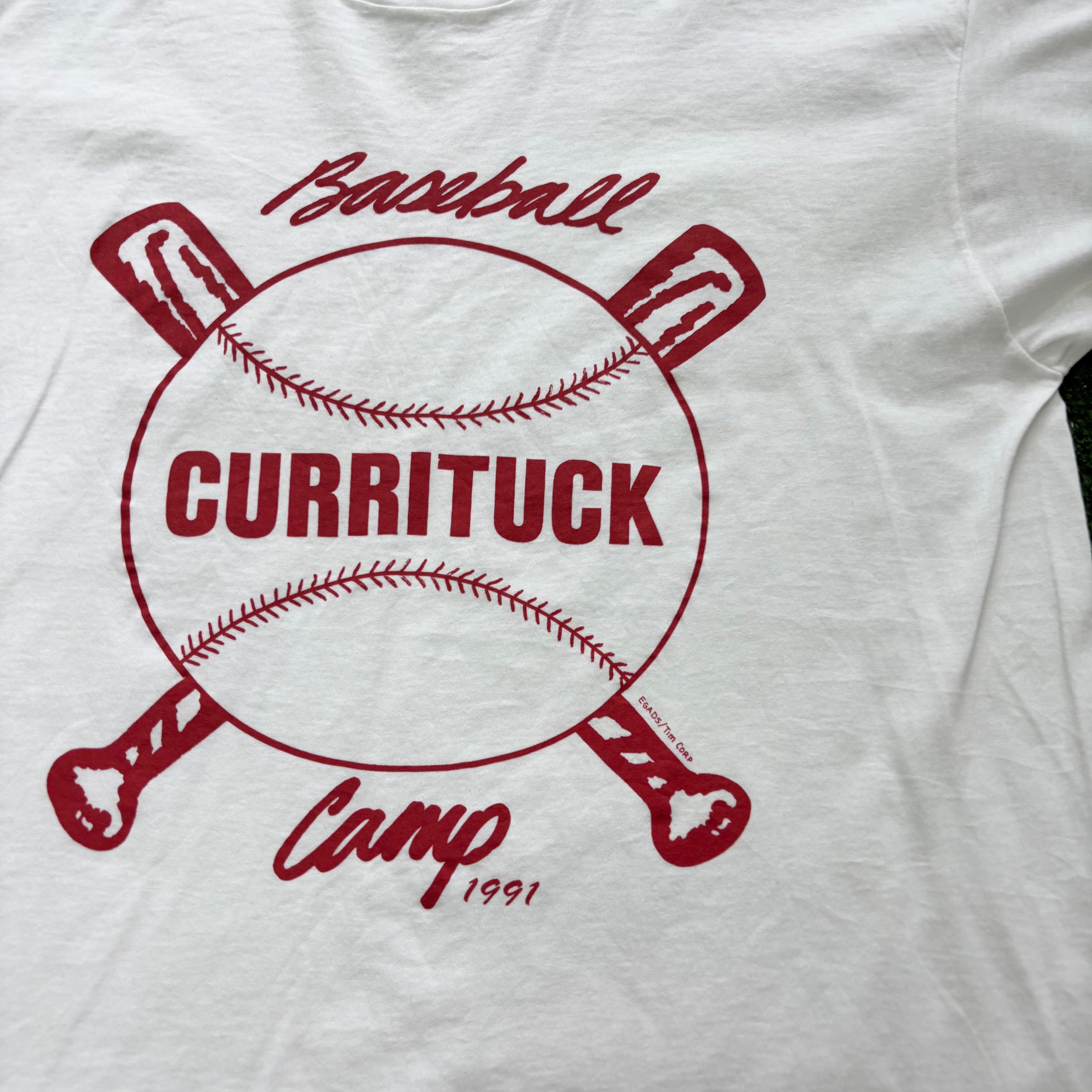 Vintage T Shirt Mens Large White Single Stitch Graphic Print 90s Baseball (E)