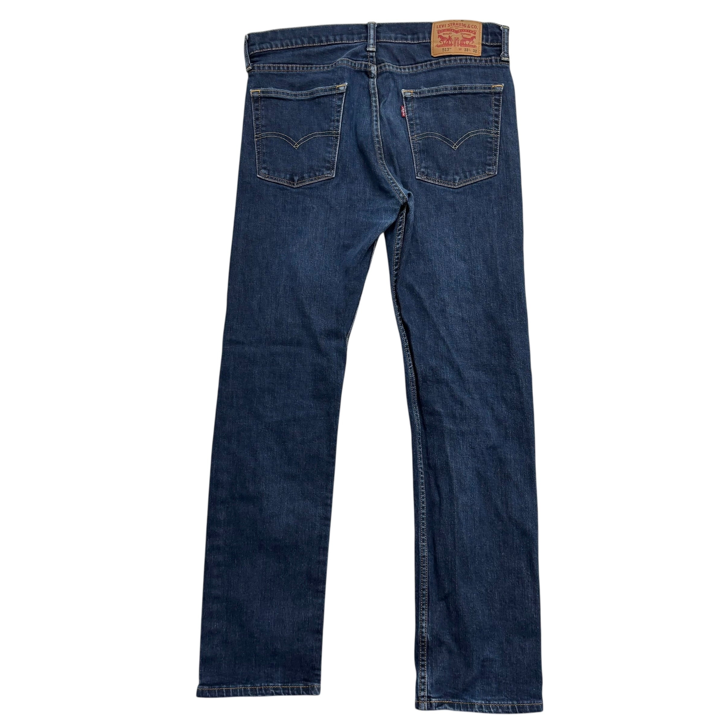 Levis 513 Jeans W33 L32 Mens Dark Blue Slim Straight Fit Stretch Denim (E)