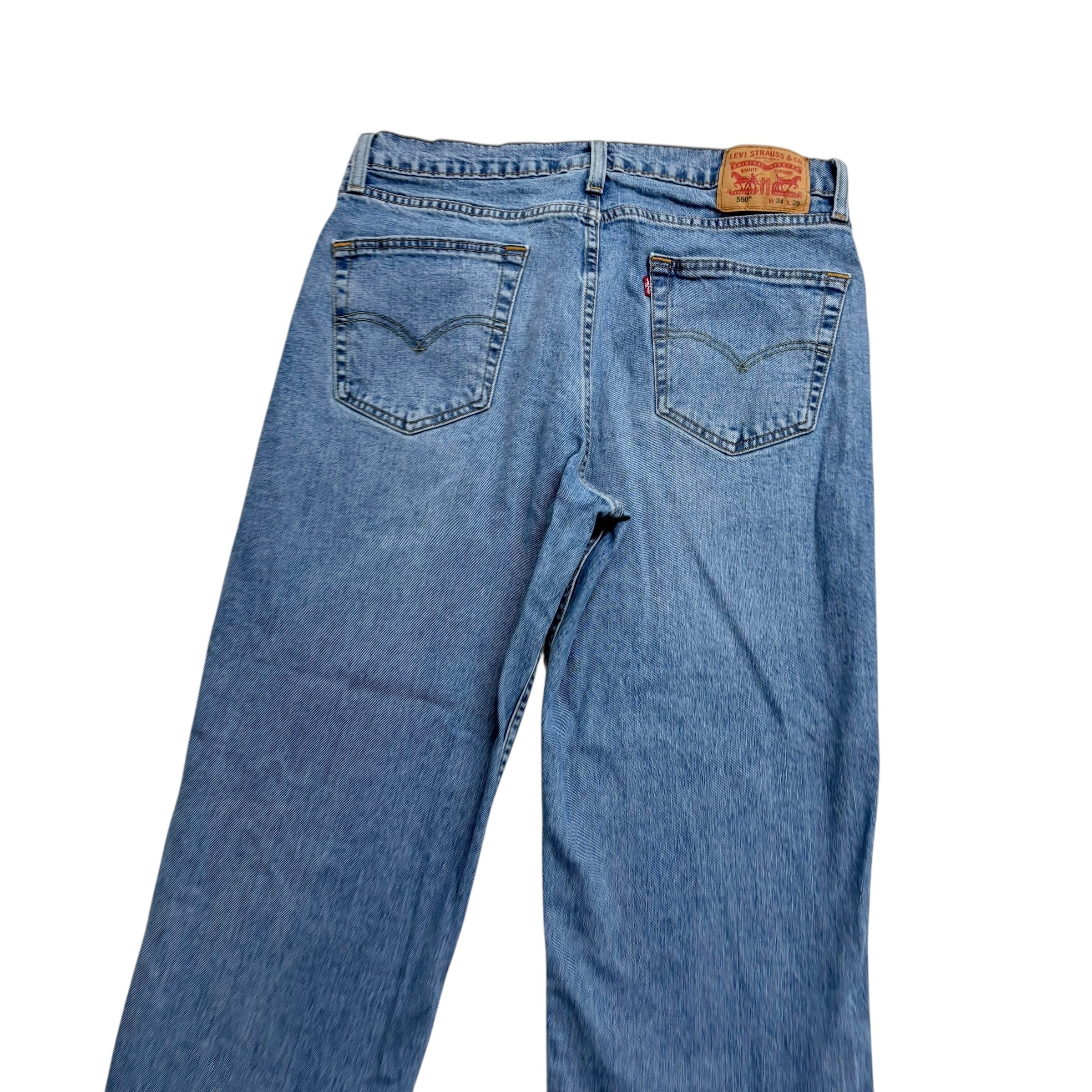 Levis 550 Jeans W34 L29 Mens Light Blue Relaxed Straight Fit Stretch Denim (E)