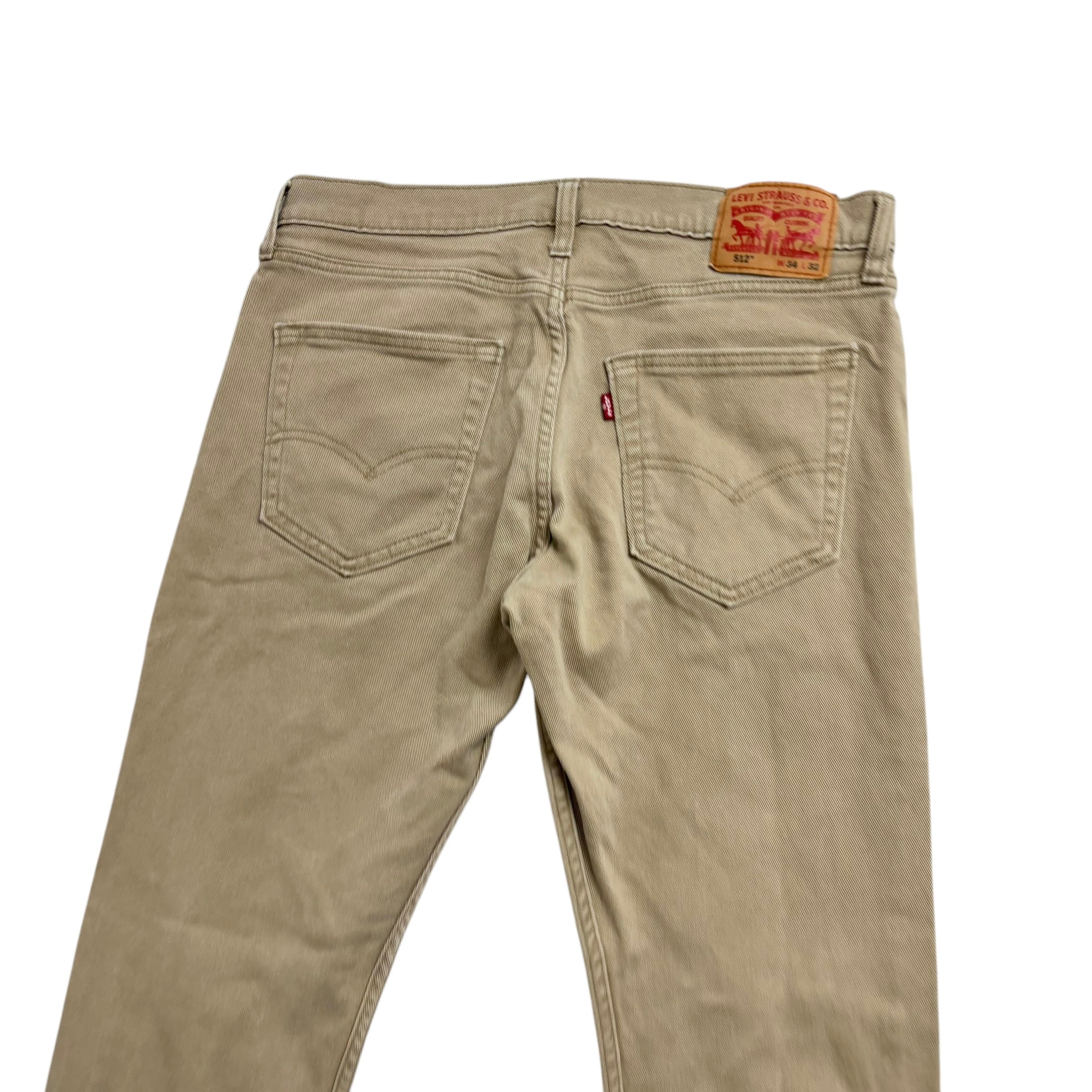 Levis 512 Trousers W34 L30 Mens Beige Slim Tapered Fit Stretch Cotton Pants