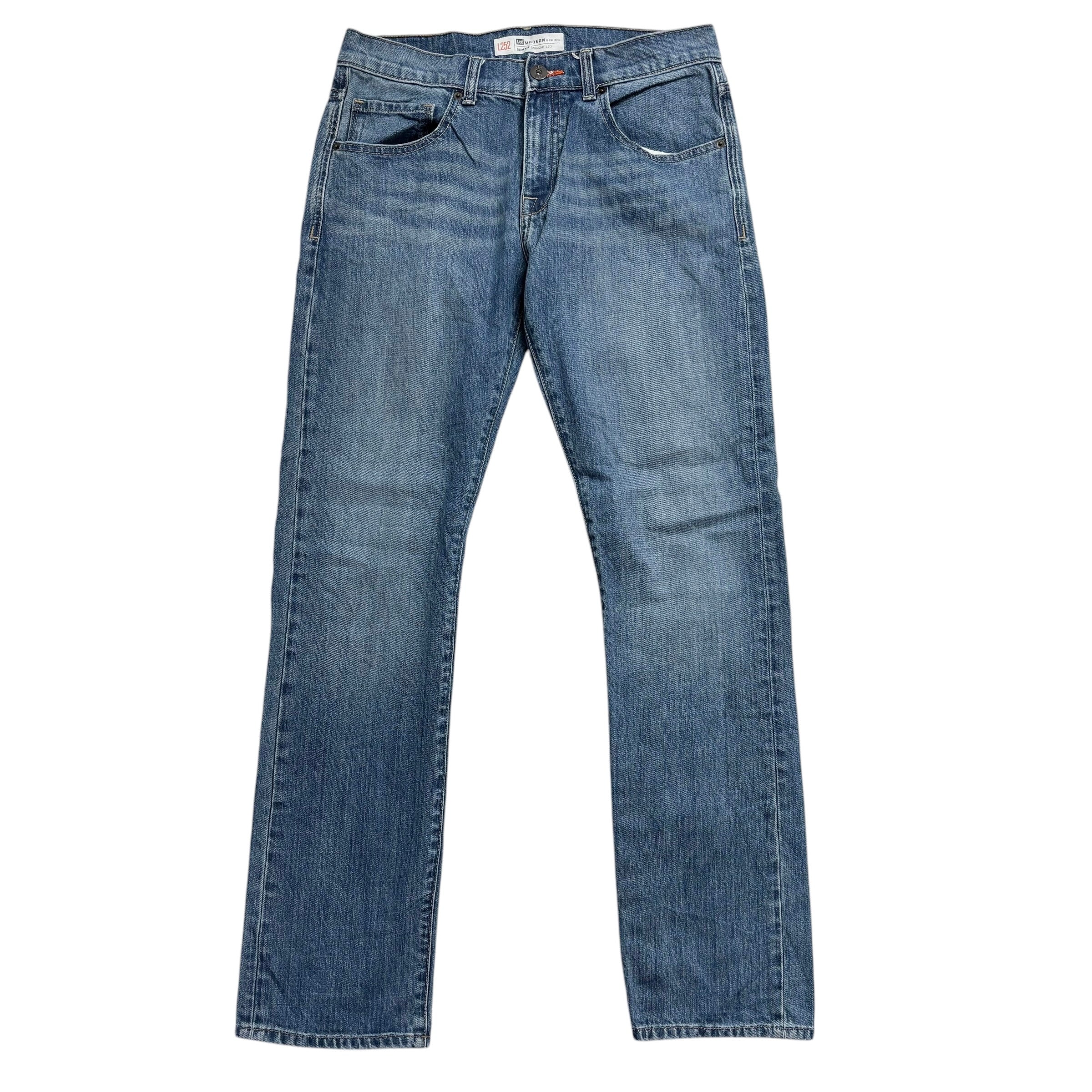 Lee L252 Jeans W32 L32 Mens Slim Straight Fit Mid Blue Stretch Denim (E)