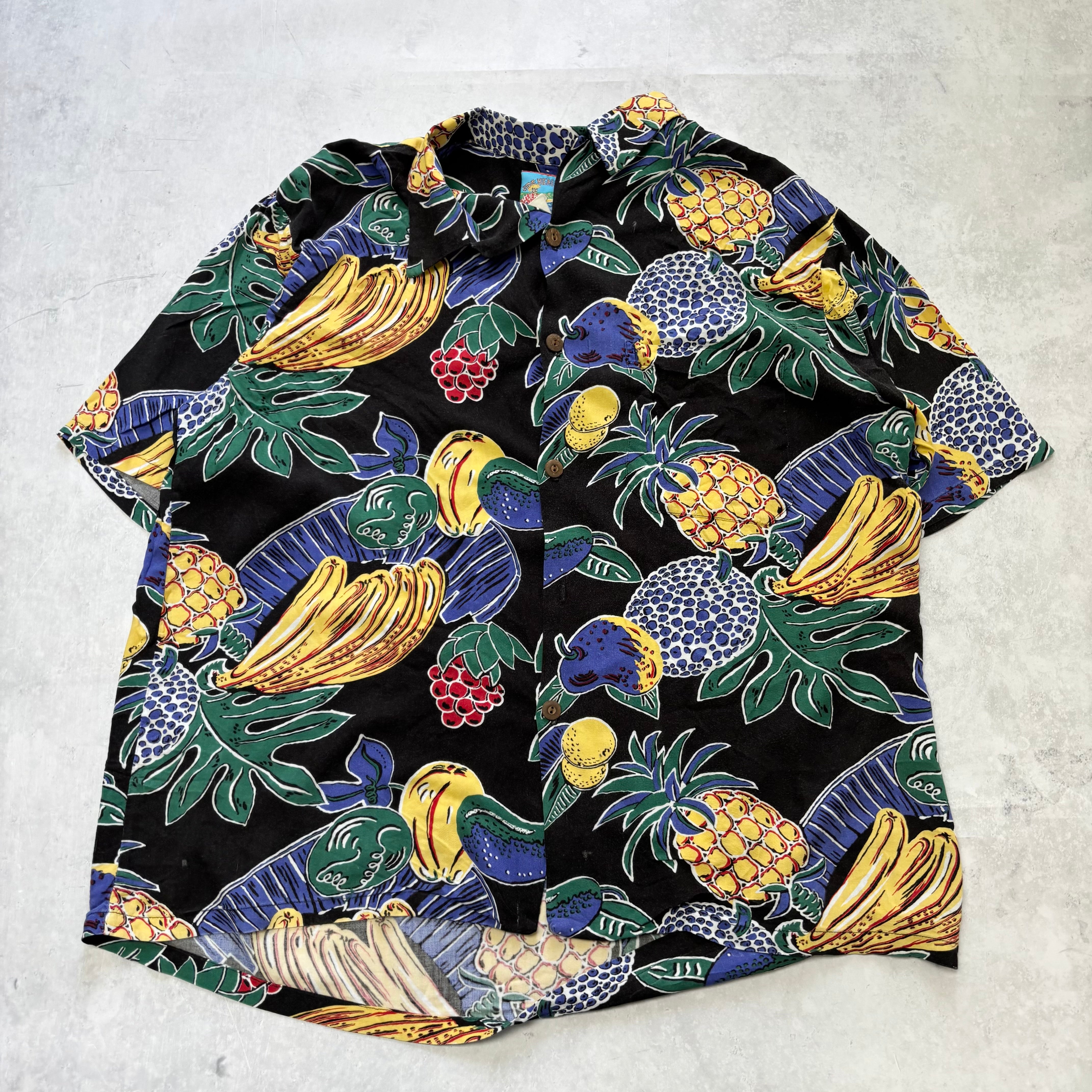 Vintage Hawaiian Shirt Mens XL Black Floral Aloha Rayon