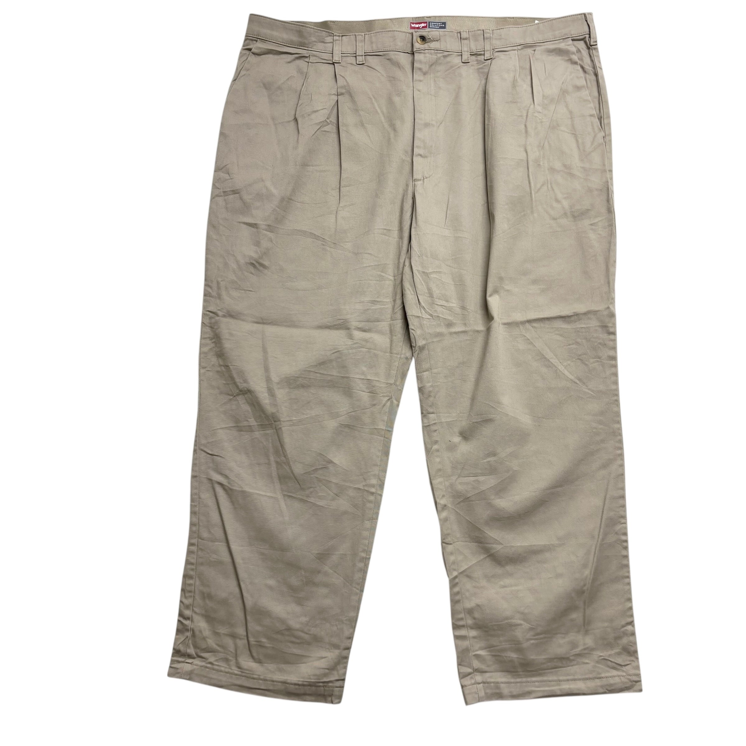 Wrangler Pleated Trousers W44 L30 Mens Beige Relaxed Straight Fit Stretch Pants