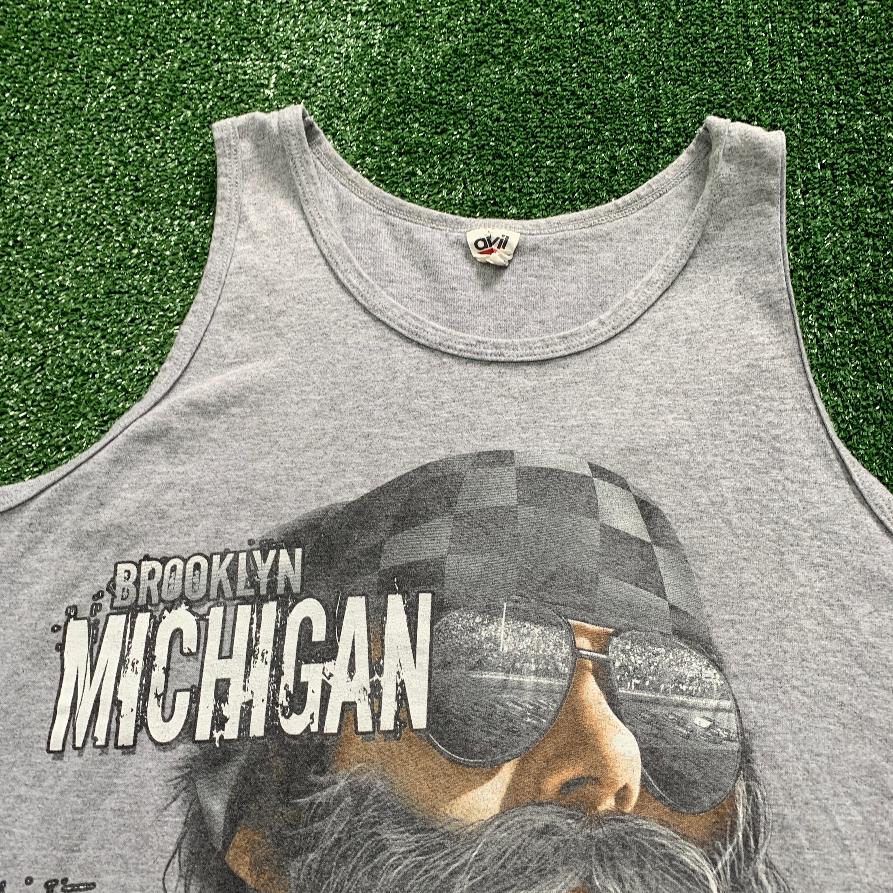 Vintage T Shirt Vest Mens Large Grey Graphic Print 00s USA Racing