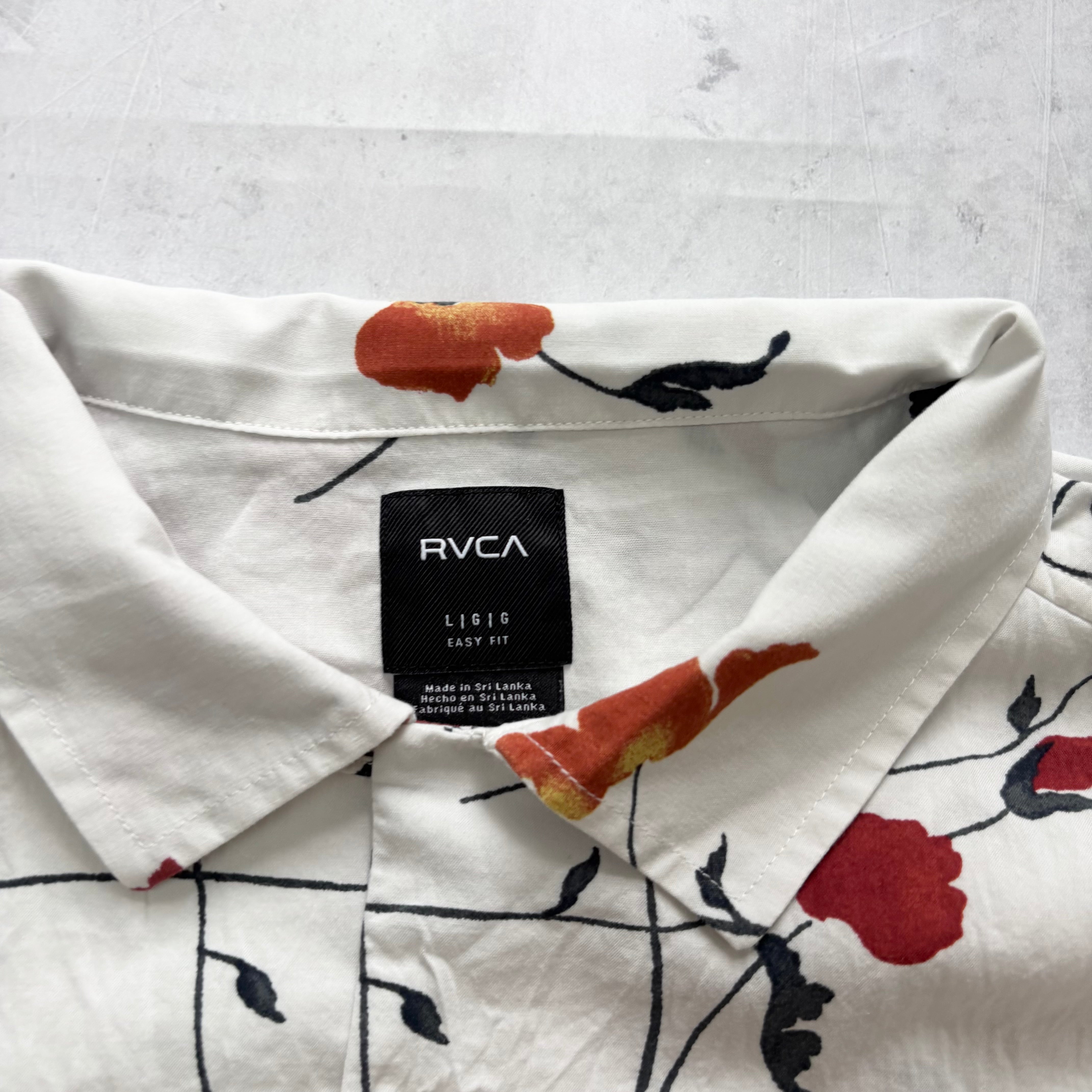 RVCA Hawaiian Shirt Mens Large White Floral Aloha Short Sleeve Cotton Blend (E)