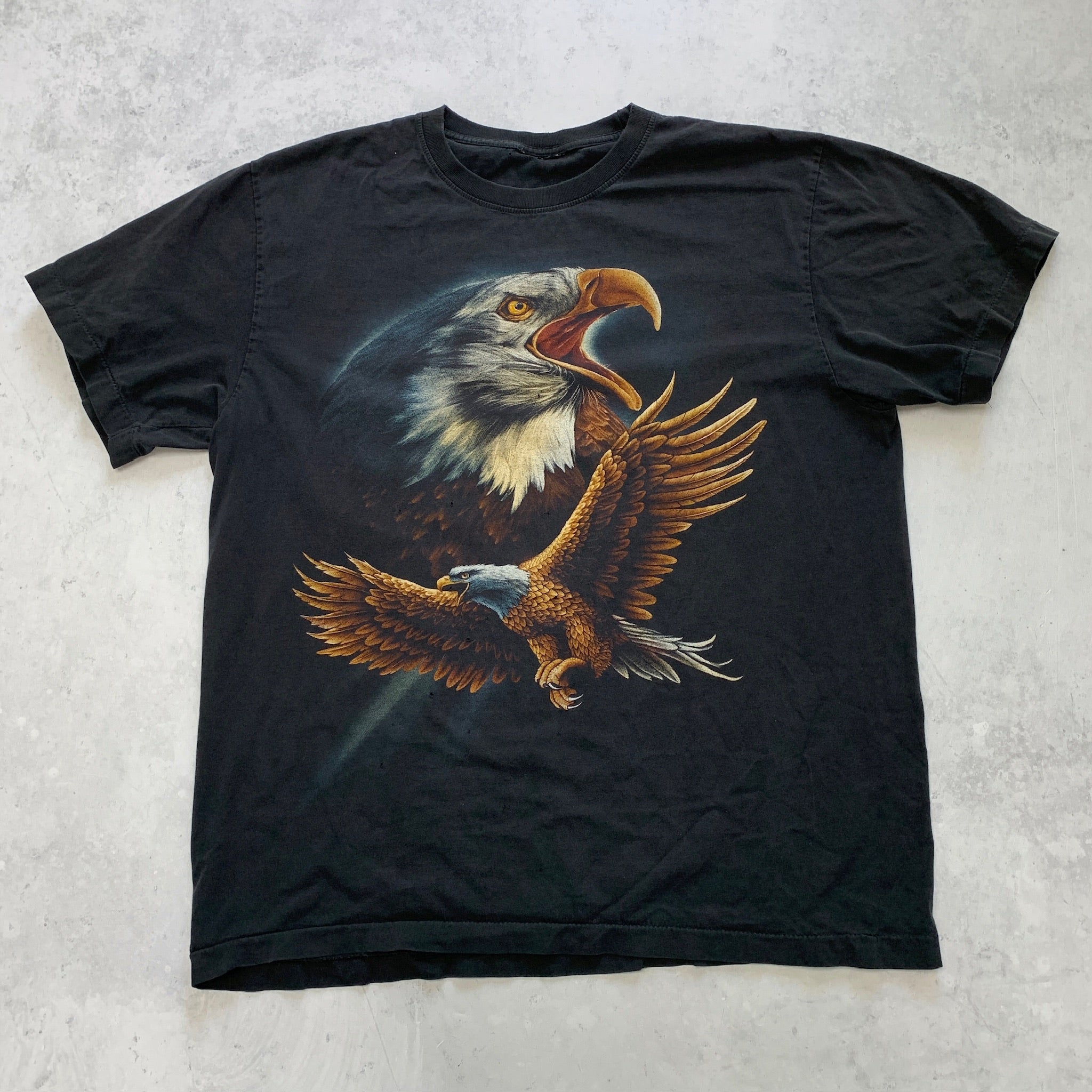 Vintage T Shirt Mens XL Black Single Stitch Graphic Print 90s Eagle Thrashed