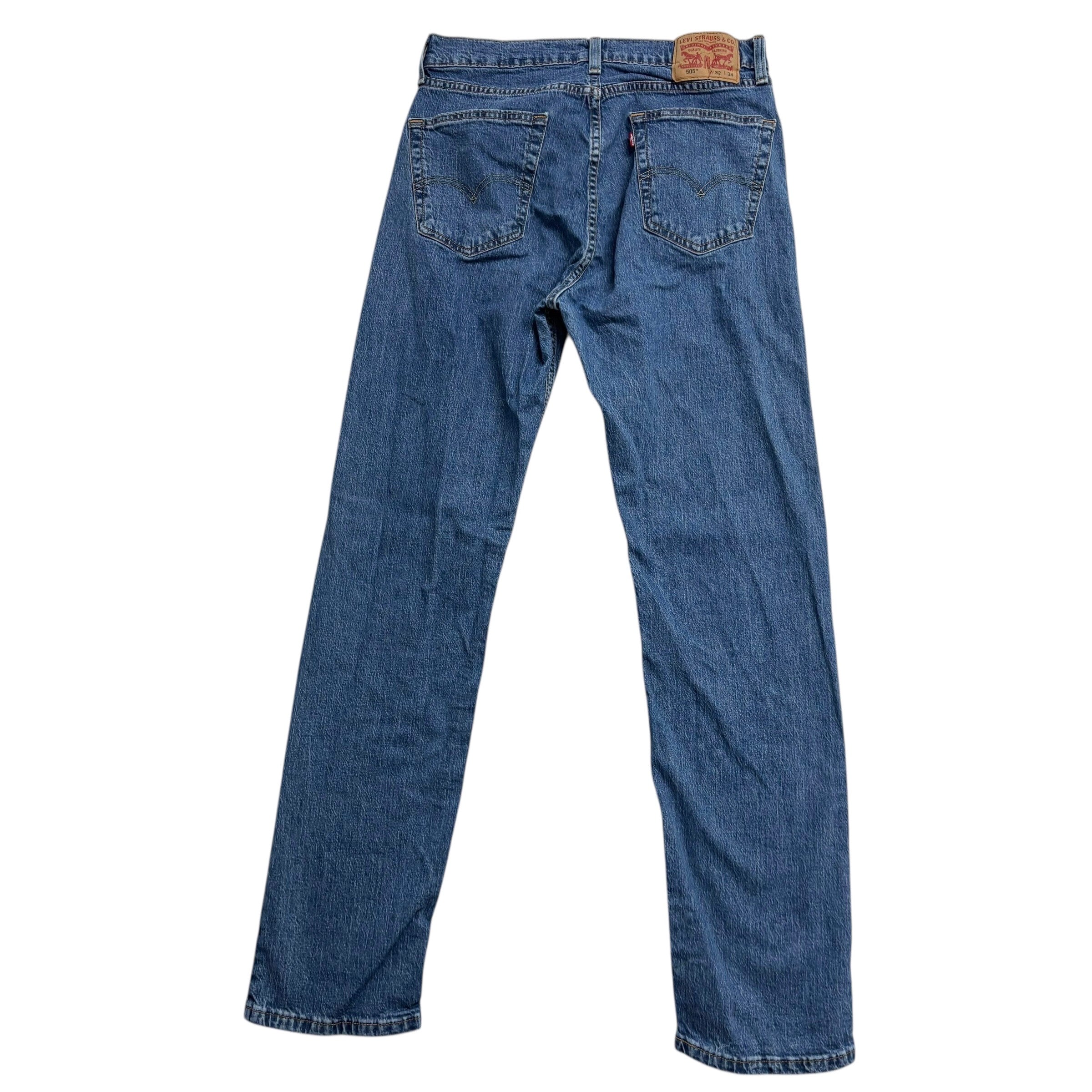 Levis 505 Jeans W32 L34 Mens Mid Blue Regular Straight Fit Stretch Denim