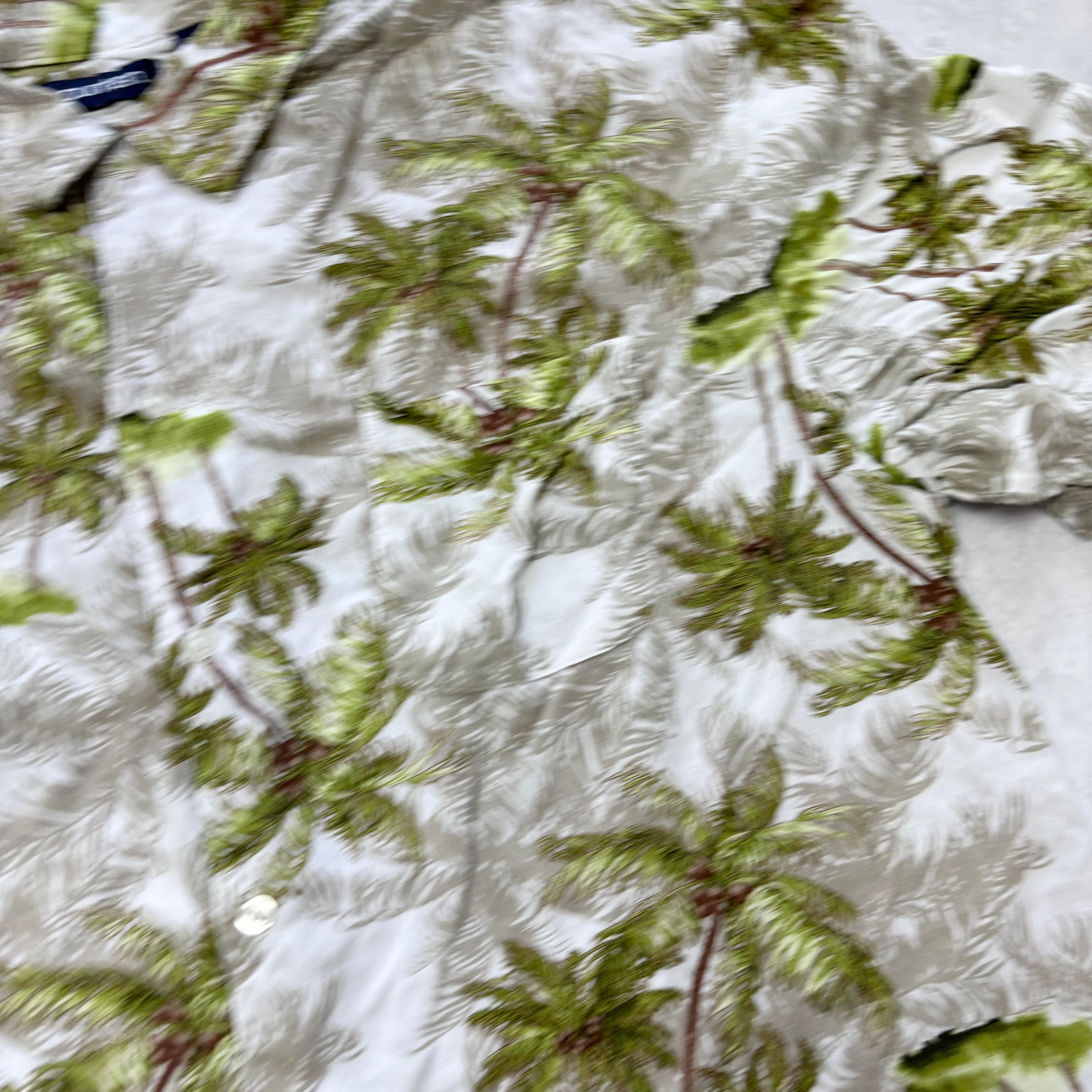 Vintage Hawaiian Shirt Mens Large Green Floral Aloha Short Sleeve Rayon (E)