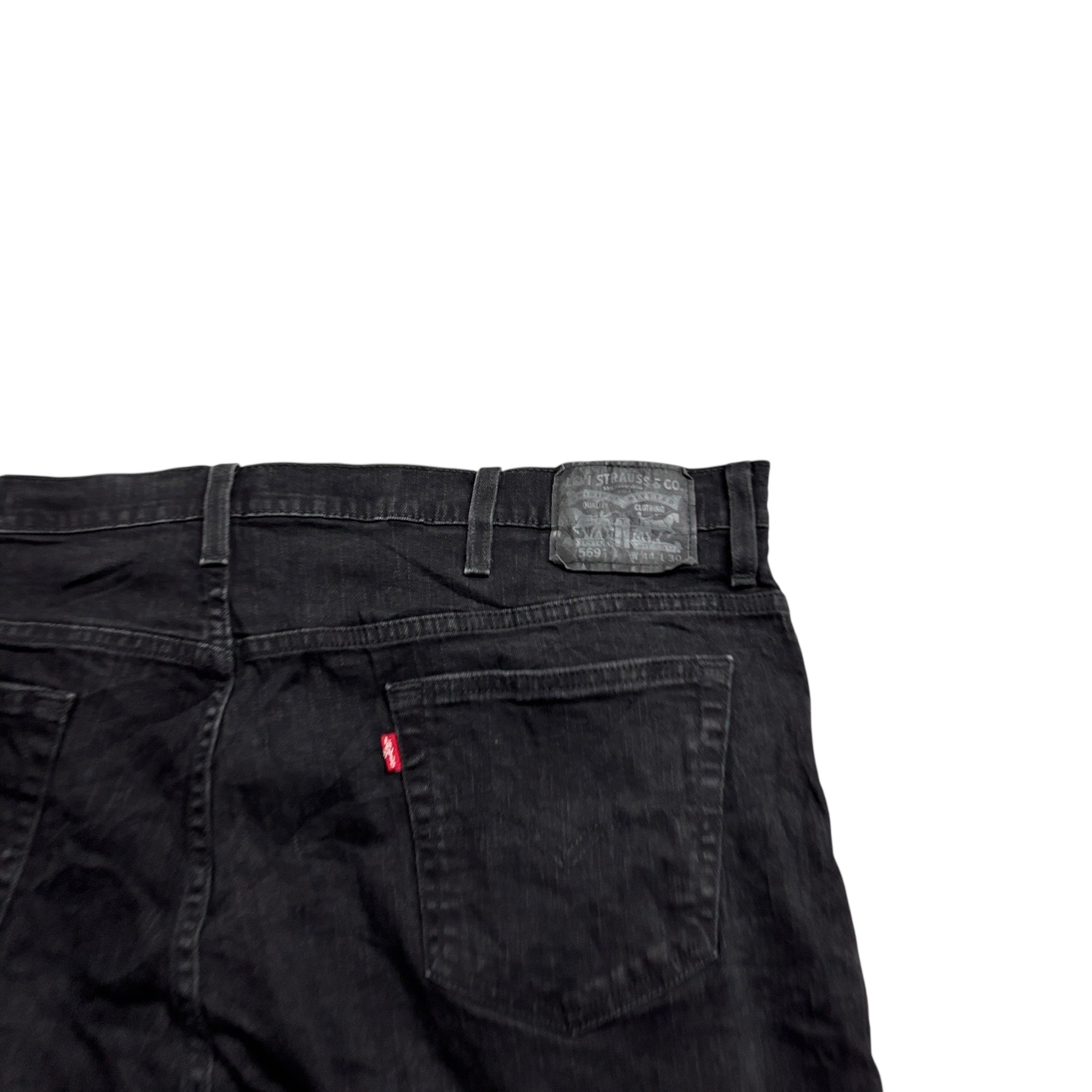 Levis 569 Jeans W44 L25 Mens Black Baggy Relaxed Straight Fit Stretch Denim (E)