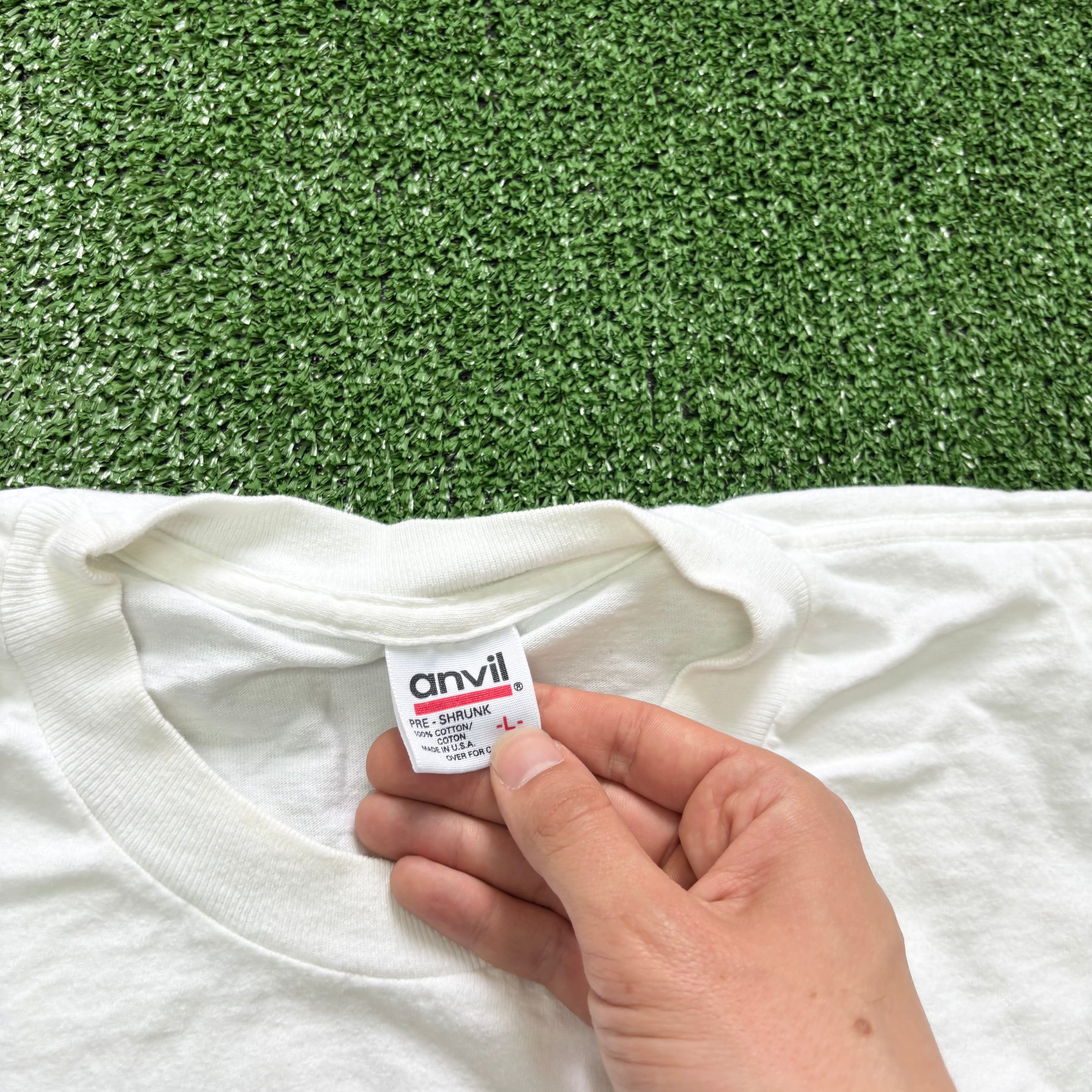 Vintage T Shirt Mens Medium White Single Stitch Graphic Print Longsleeve (F)