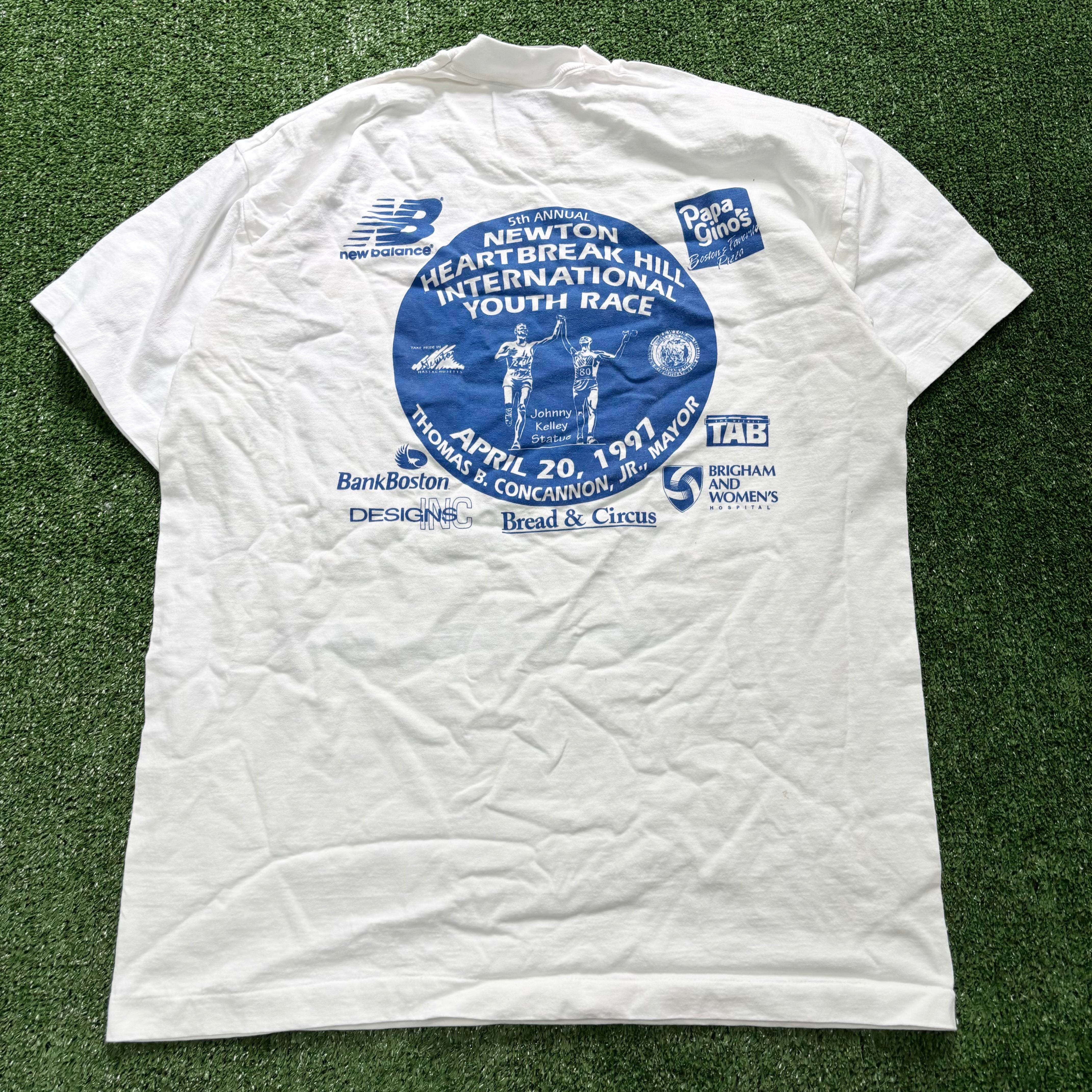 Vintage T Shirt Mens Large White Single Stitch Graphic Print 90s USA Run (E)