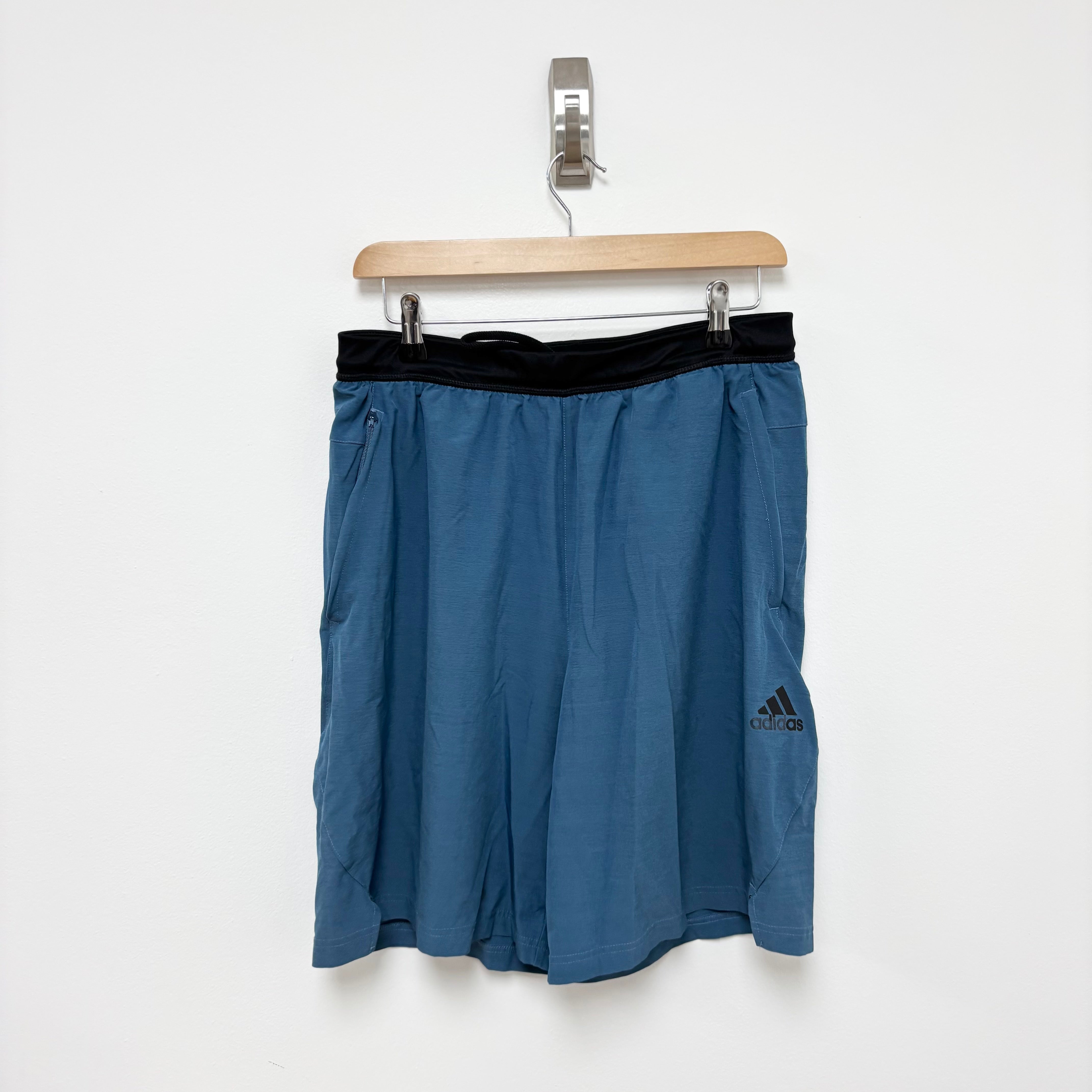 Adidas Shorts Mens Large Blue Sports Running Gym Athletic Pockets