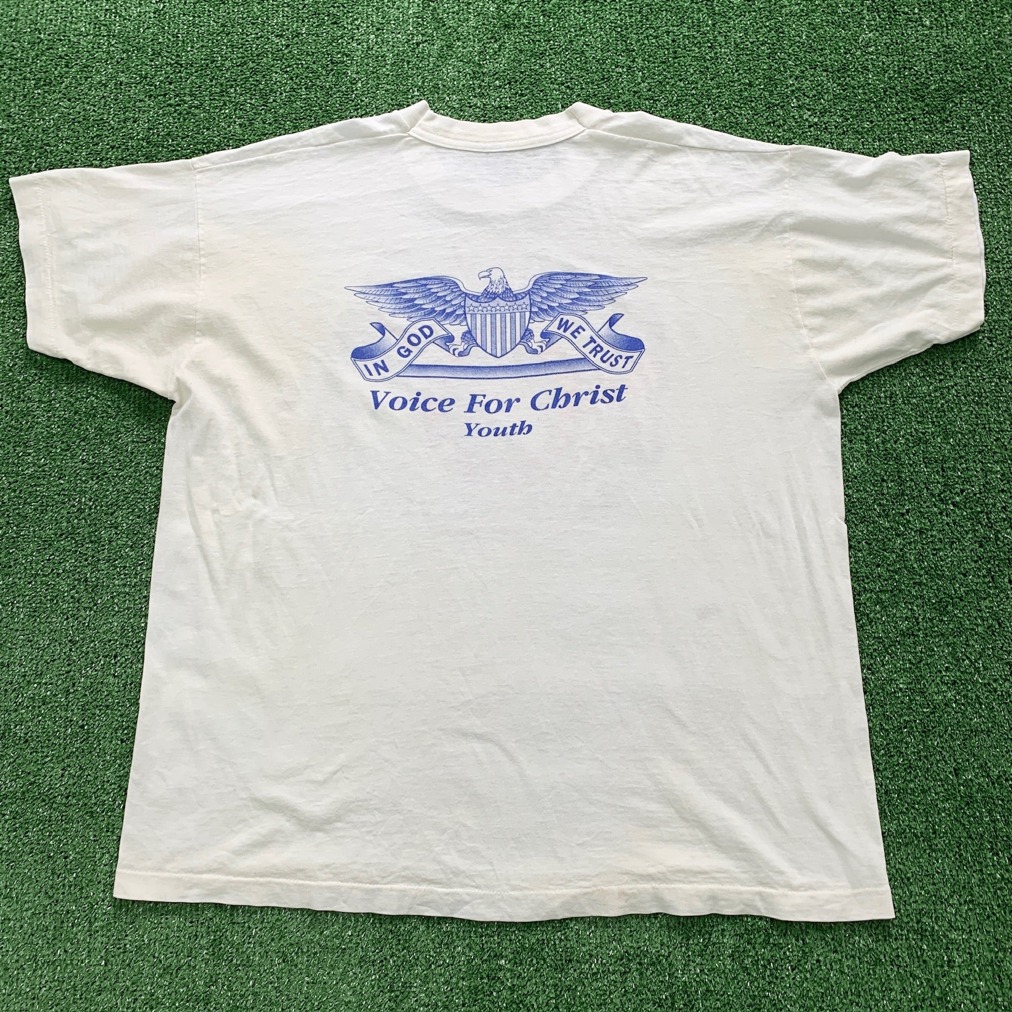 Vintage T Shirt Mens Large White Single Stitch Graphic Print 90s USA Christ