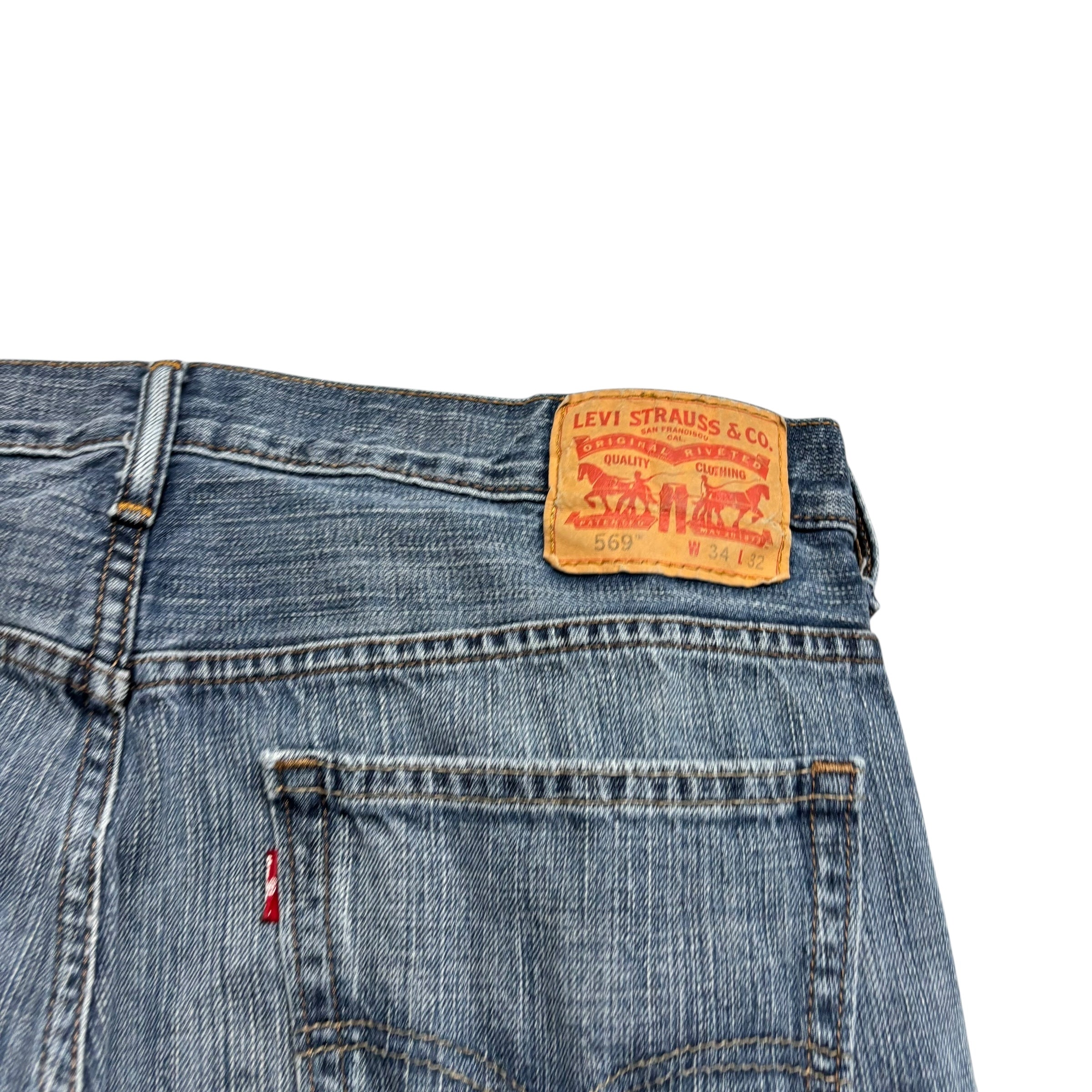 Levis 569 Jeans W34 L31 Mens Mid Blue Baggy Relaxed Straight Fit Denim (F)