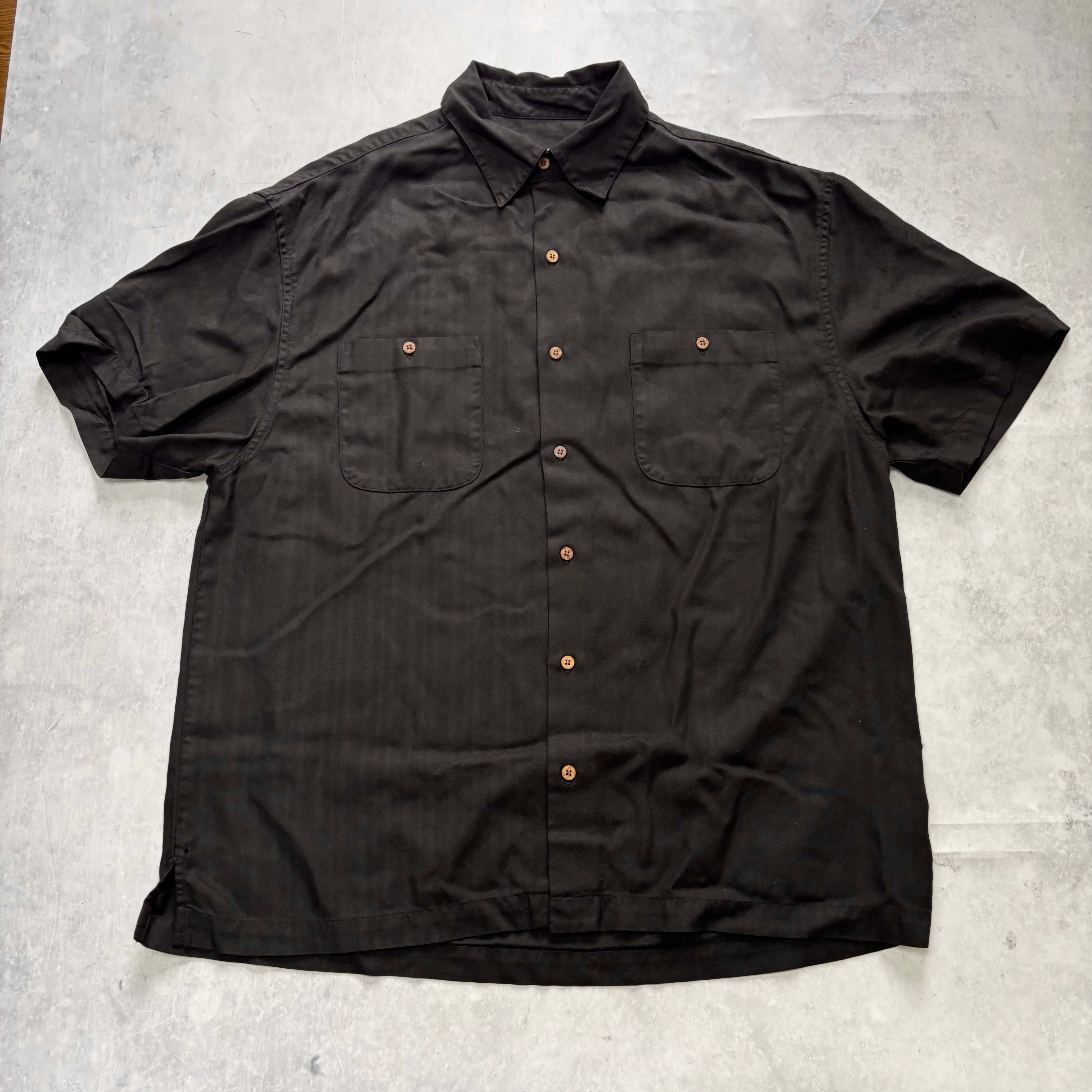 Vintage Shirt Mens Large Black Rayon Short Sleeve (E)