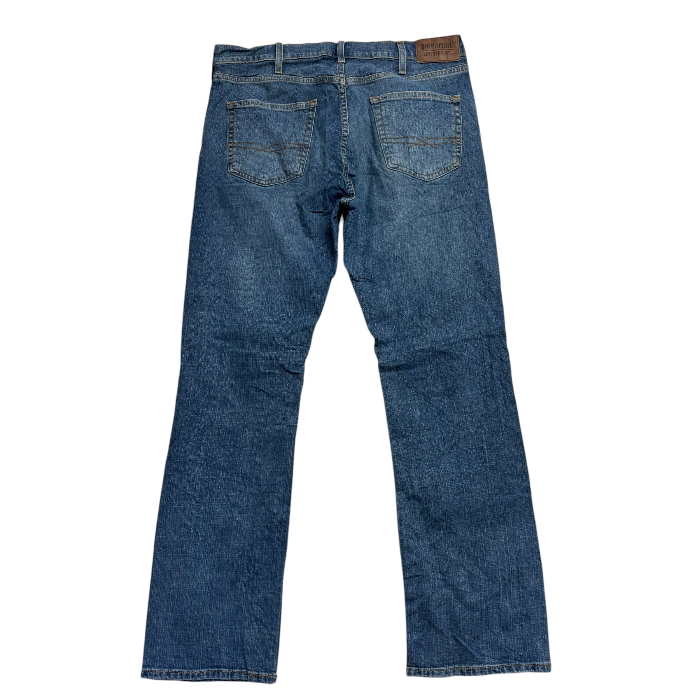 Levis Signature Jeans W34 L32 Mens Mid Blue Regular Bootcut Fit Stretch (E)