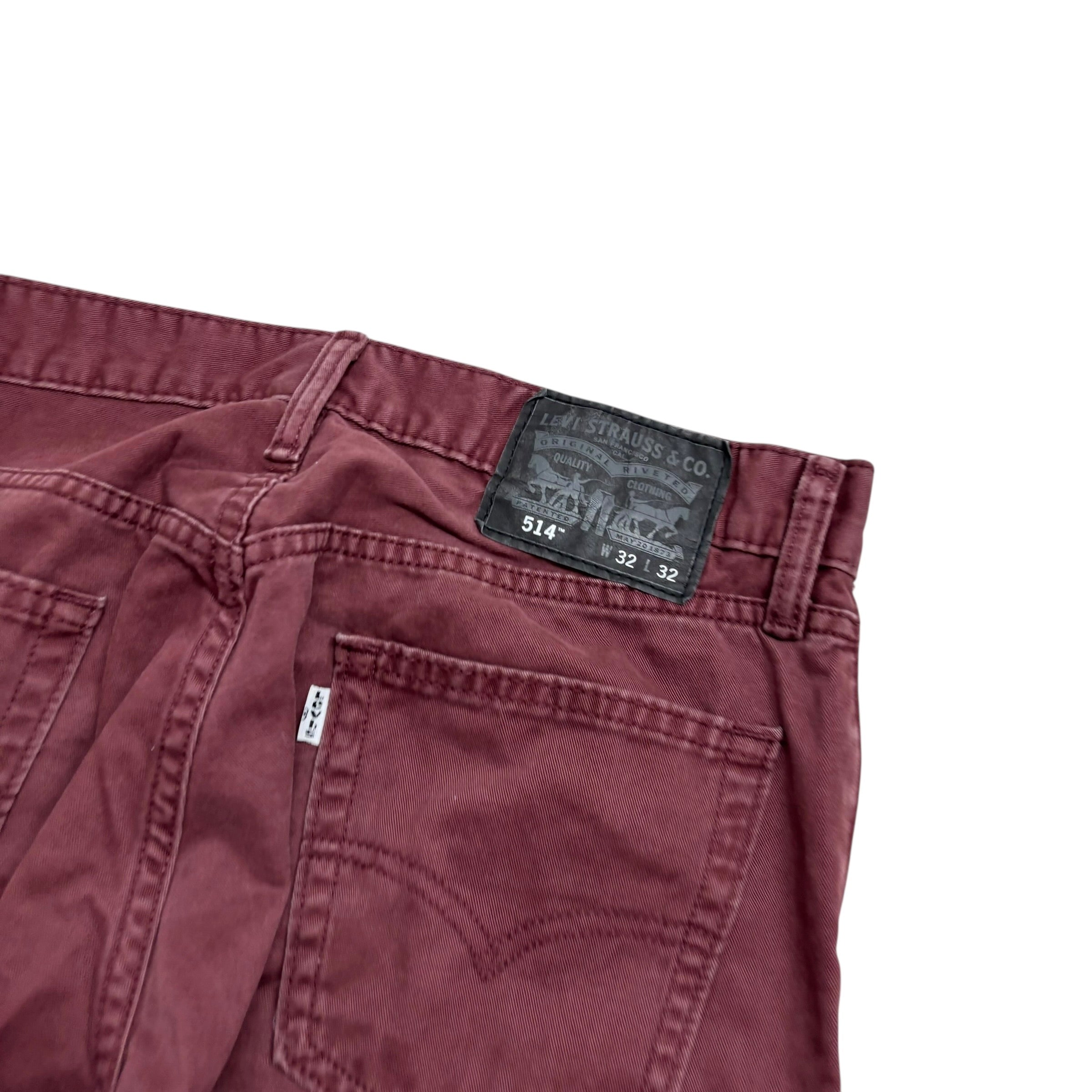 Levis 514 Trousers W32 L32 Mens Burgundy Regular Straight Fit Cotton Pants