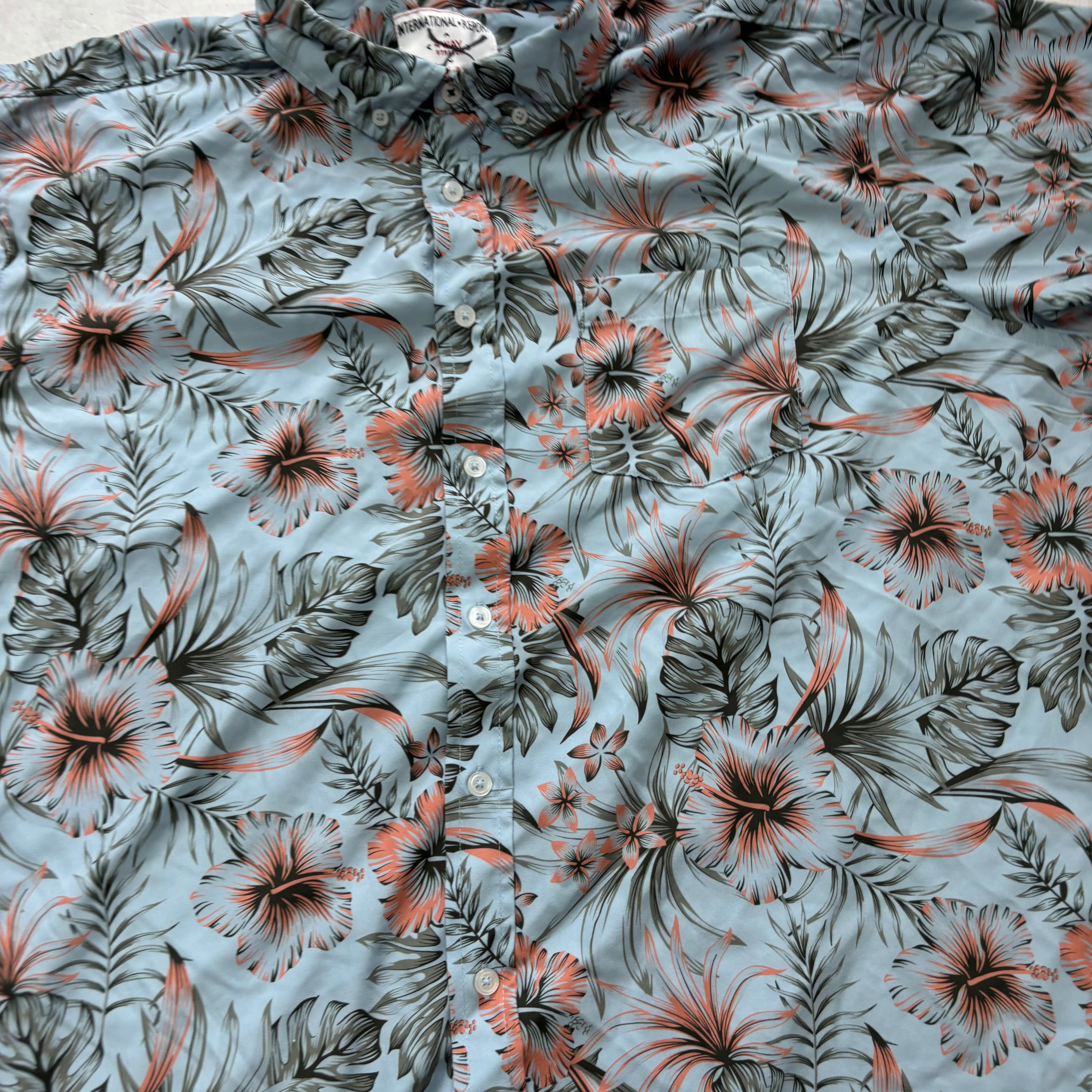 Hawaiian Shirt Mens 3XL Blue Floral Aloha Short Sleeve Polyester (E)