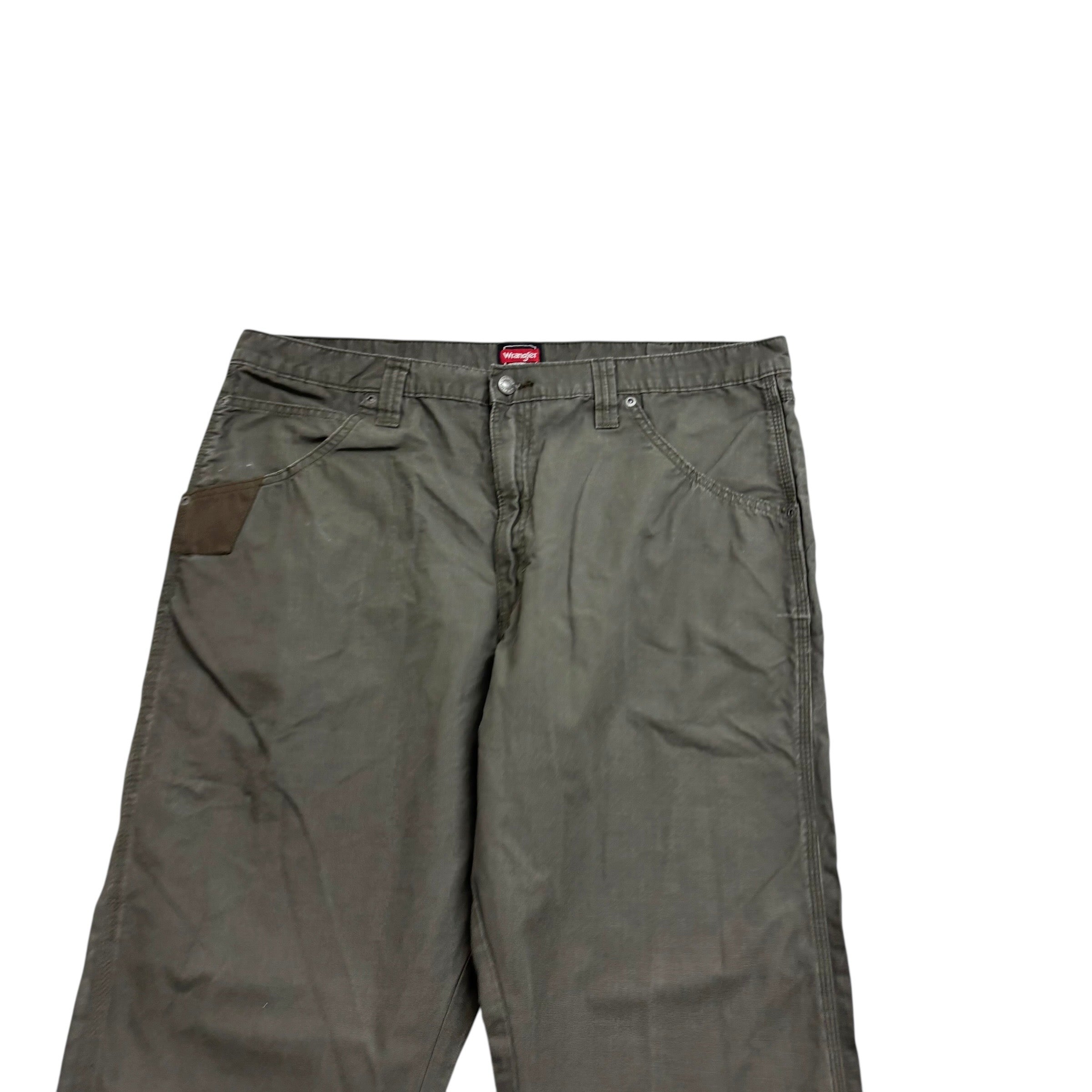 Wrangler Carpenter Pants W40 L30 Mens Green Relaxed Straight Fit Trousers (E)