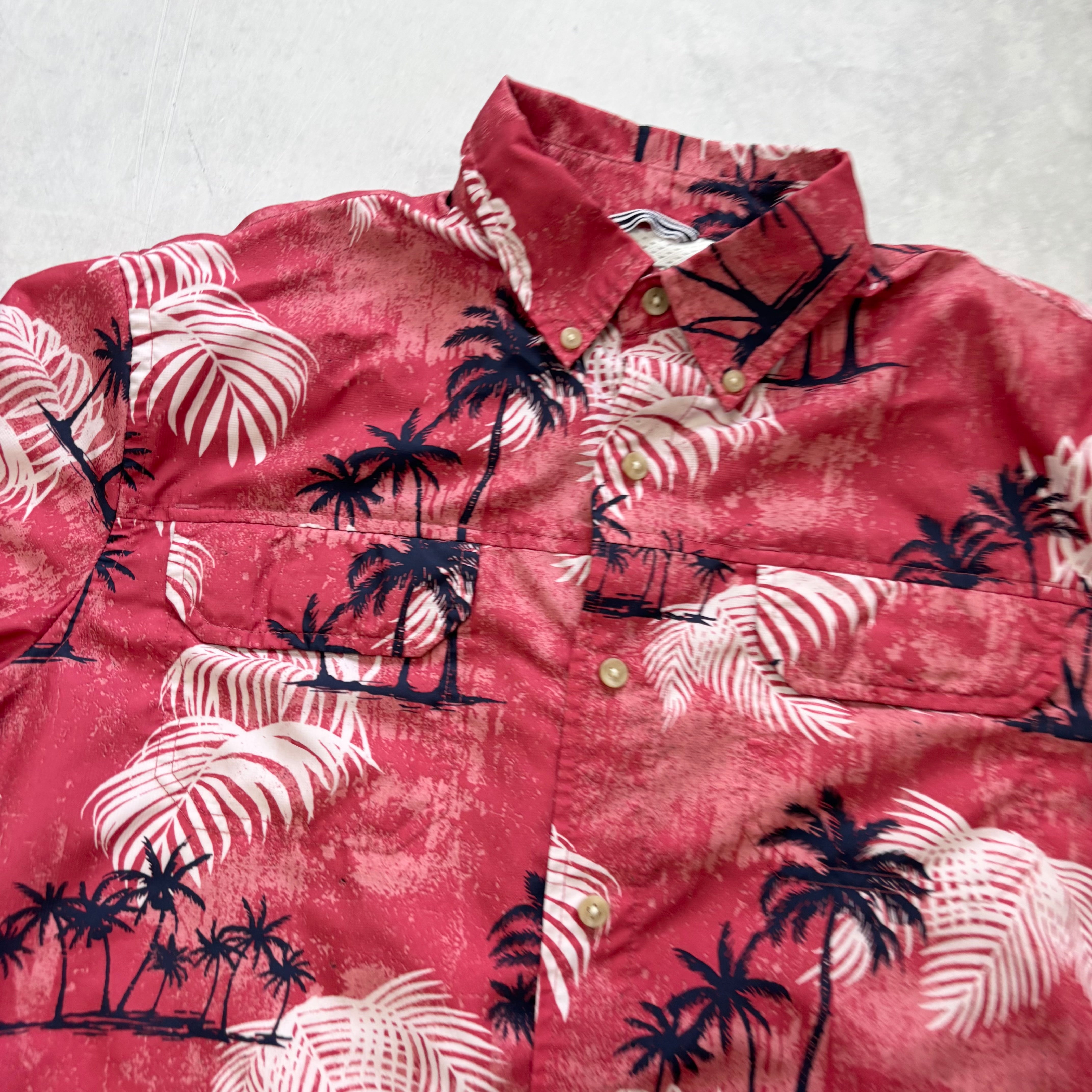 Chaps Hawaiian Shirt Mens Medium Red Floral Aloha Short Sleeve Polyester (E)