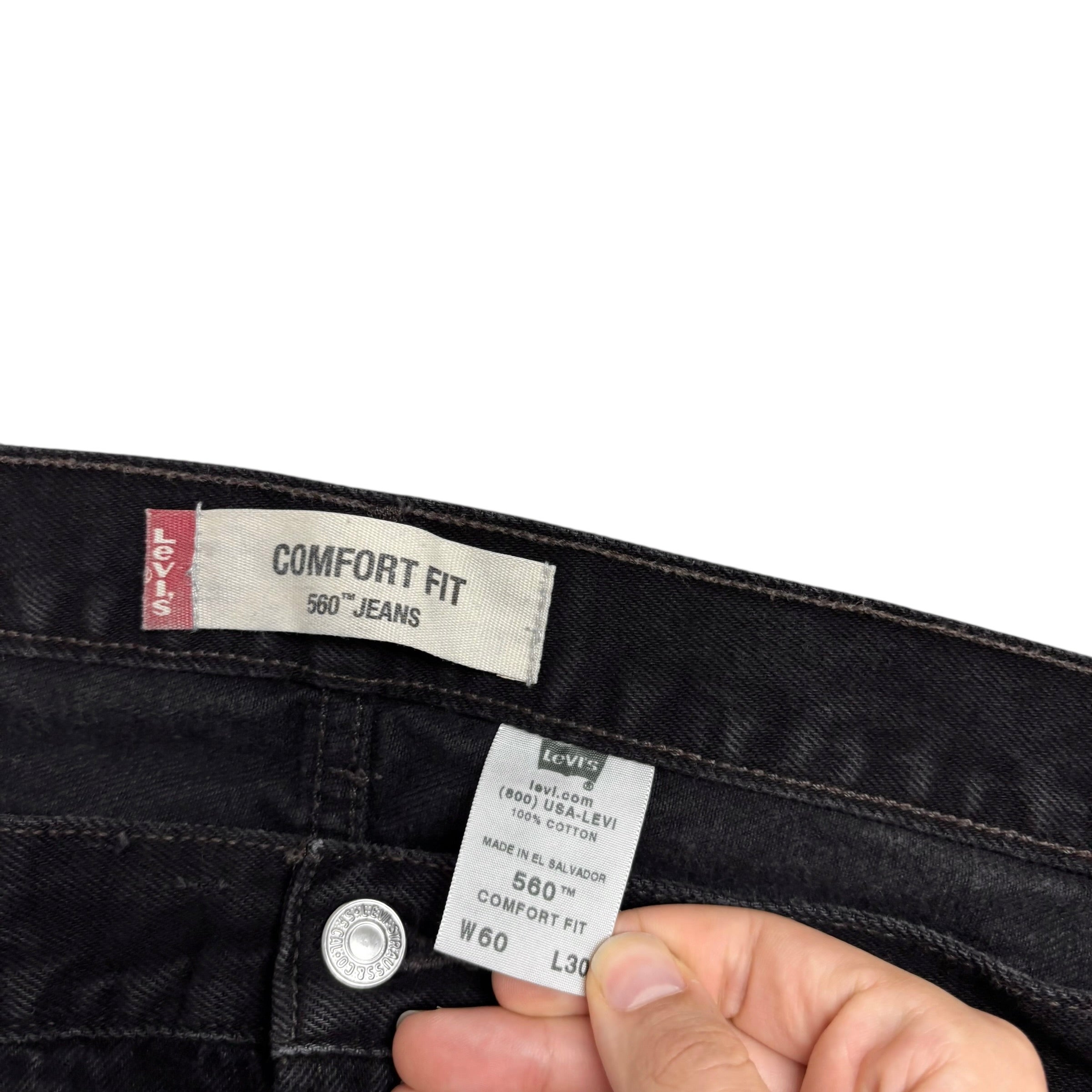 Levis 560 Jeans W58 L30 Mens Black Baggy Relaxed Comfort Vintage Denim (E)