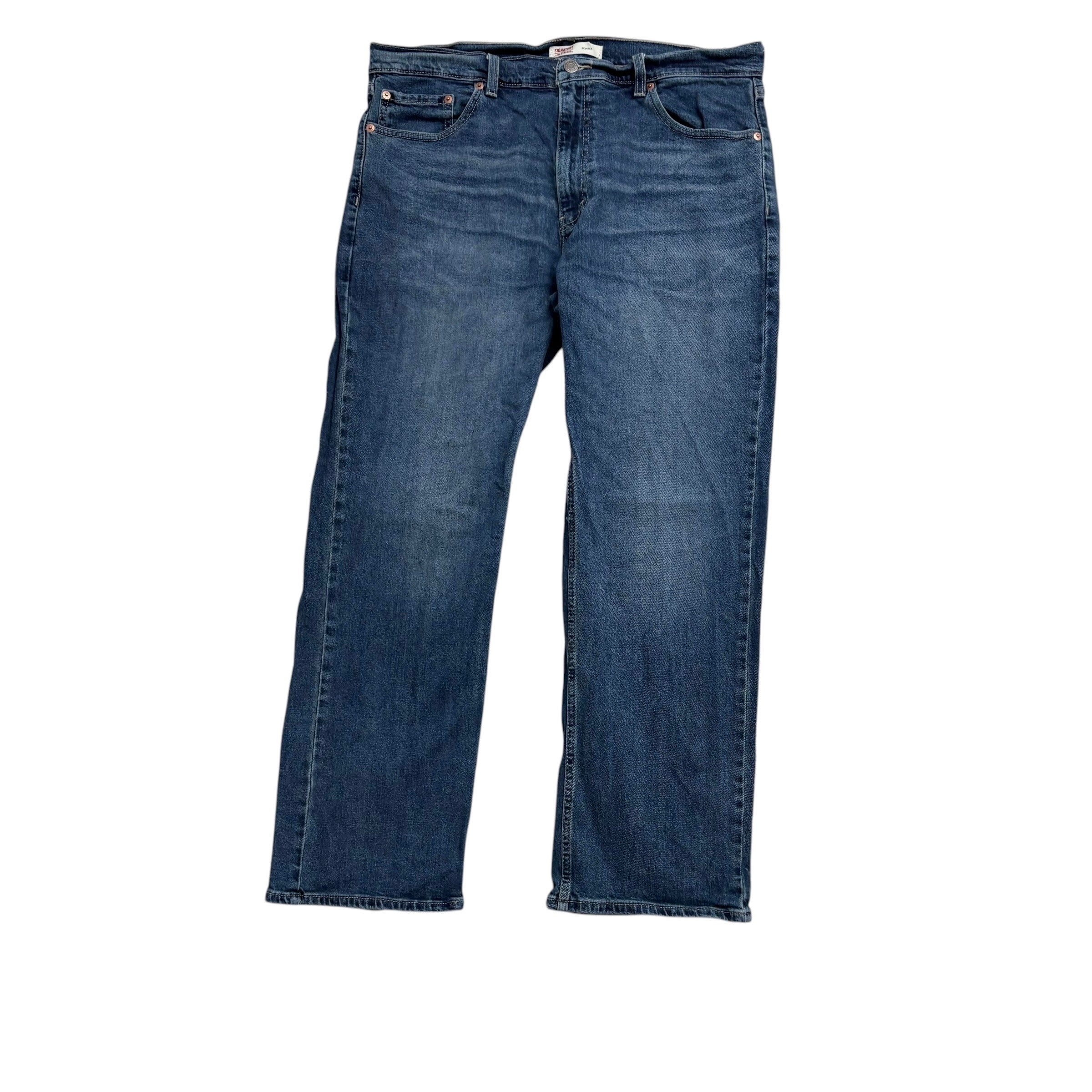 Levis Signature Jeans W36 L29 Mens Mid Blue Relaxed Straight Fit Stretch Denim (E)