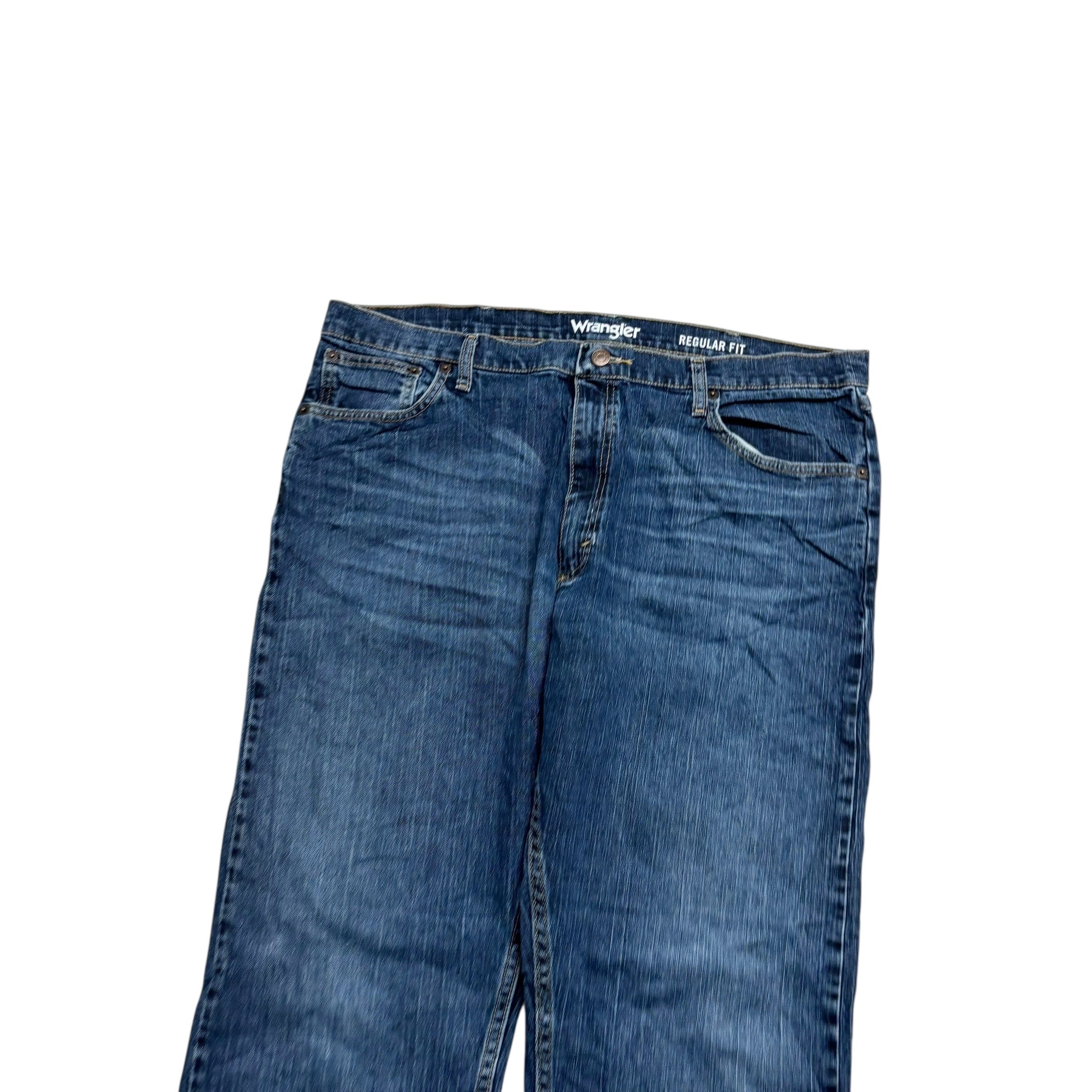 Wrangler Jeans W40 L29 Mens Dark Blue Regular Straight Fit Stretch Denim (E)