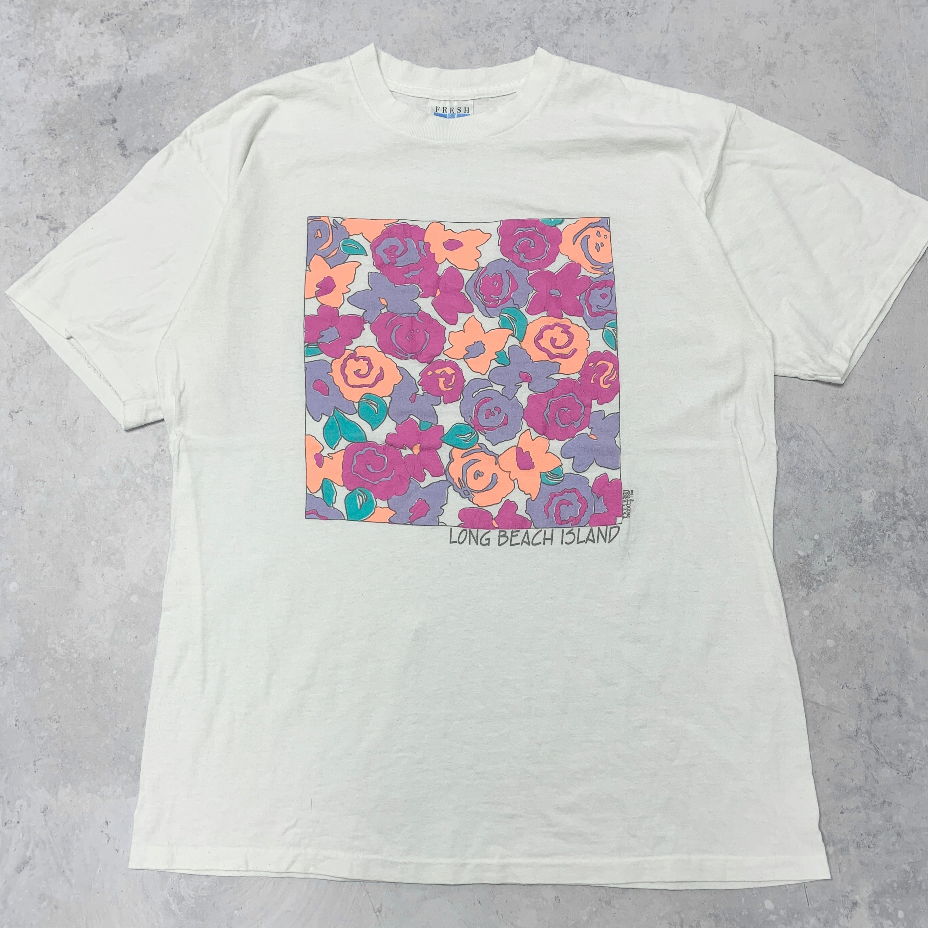 Vintage T Shirt Mens Large White Single Stitch Graphic Print 90s Art Flowers