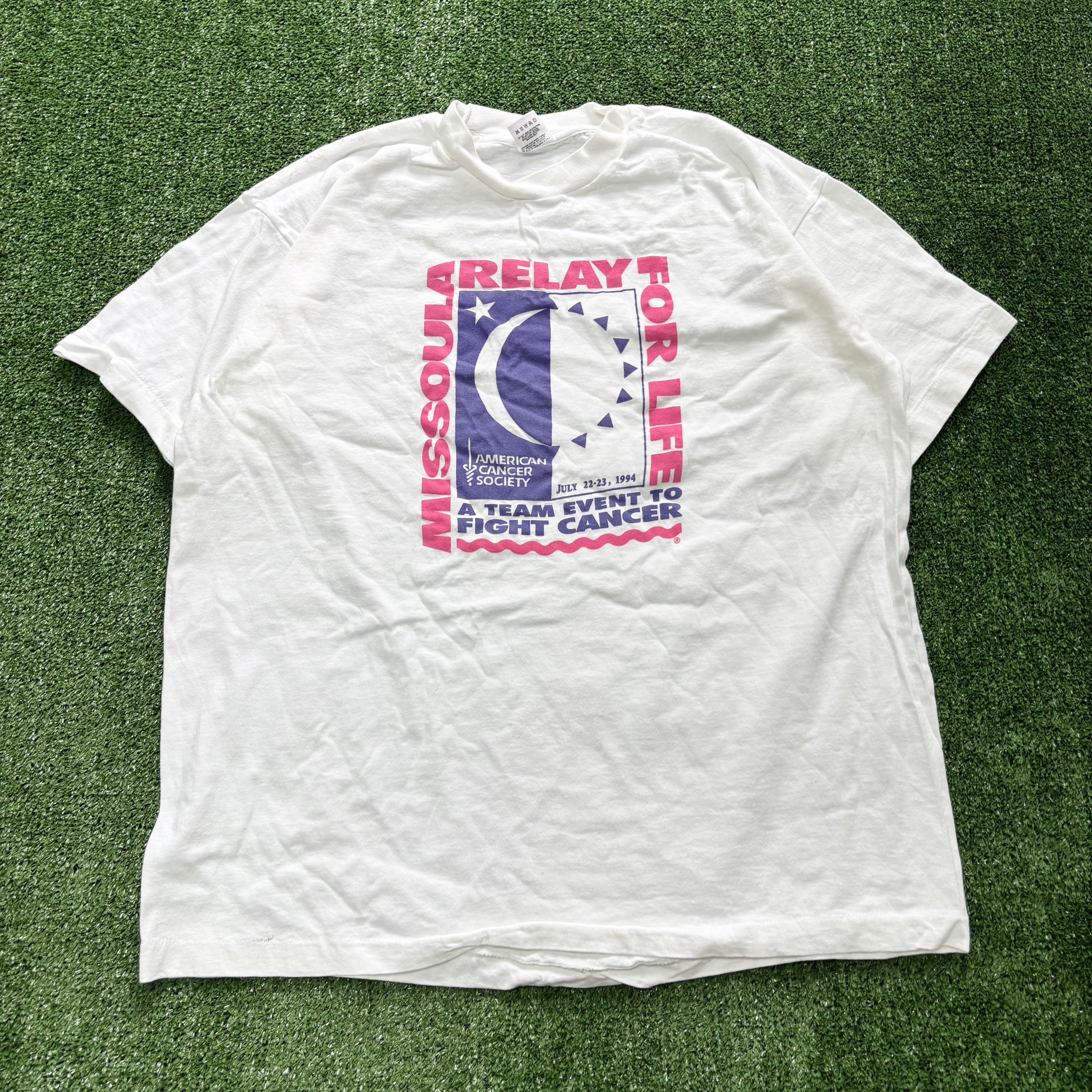 Vintage T Shirt Mens Large White Single Stitch Graphic Print 90s Boxy Fit