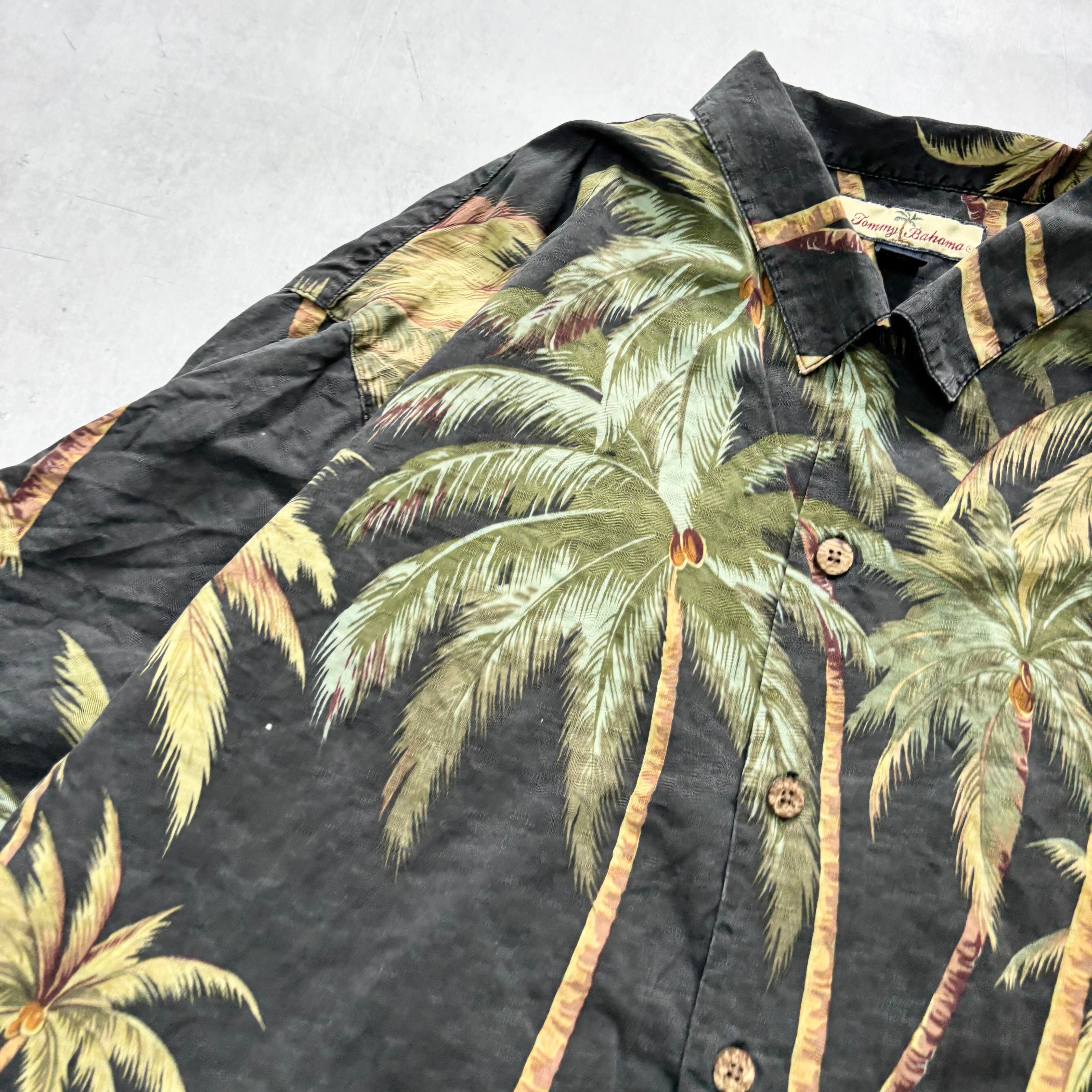 Vintage Hawaiian Shirt Mens XL Black Silk Tommy Bahama